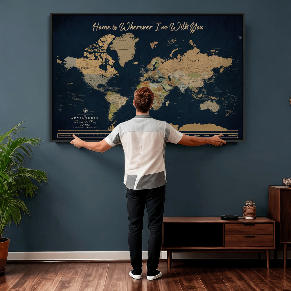 14276407-MGV-CV-36X24 - Custom Push Pin World Map Canvas Print | Personalized Travel Map Wall Art