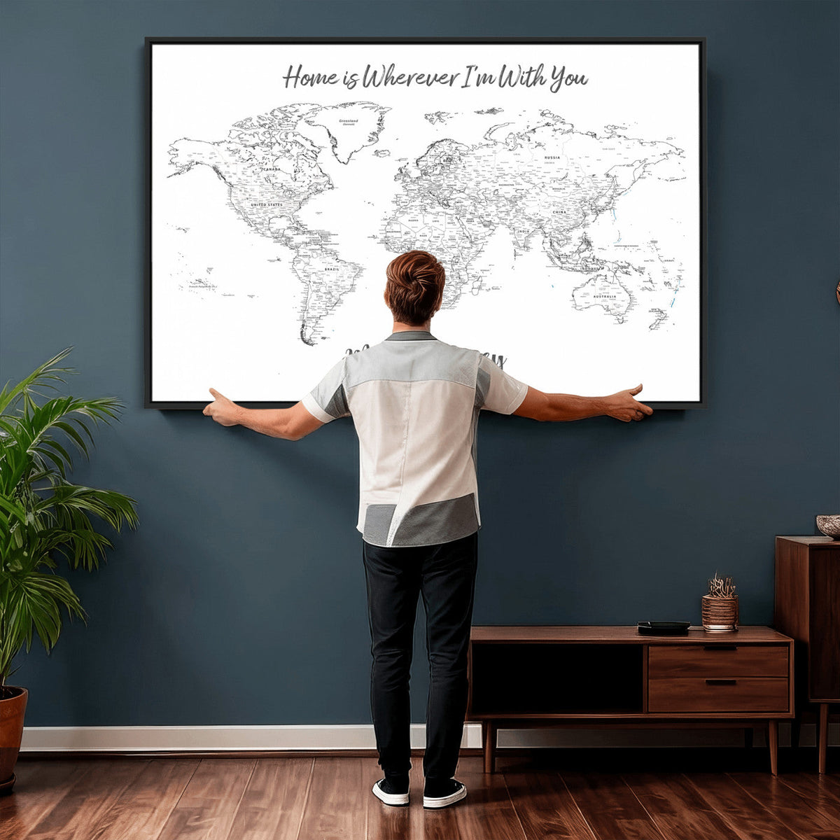 84721465-MGV-CV-36X24 - Custom Push Pin World Map Canvas Print | Personalized Travel Map Wall Art