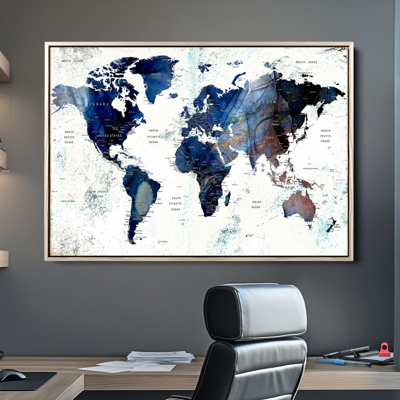 Push Pin World Map Canvas Print – Framed Wall Art for Couples to Track Their Travels – Anniversary Gift or Home Adventure Decor