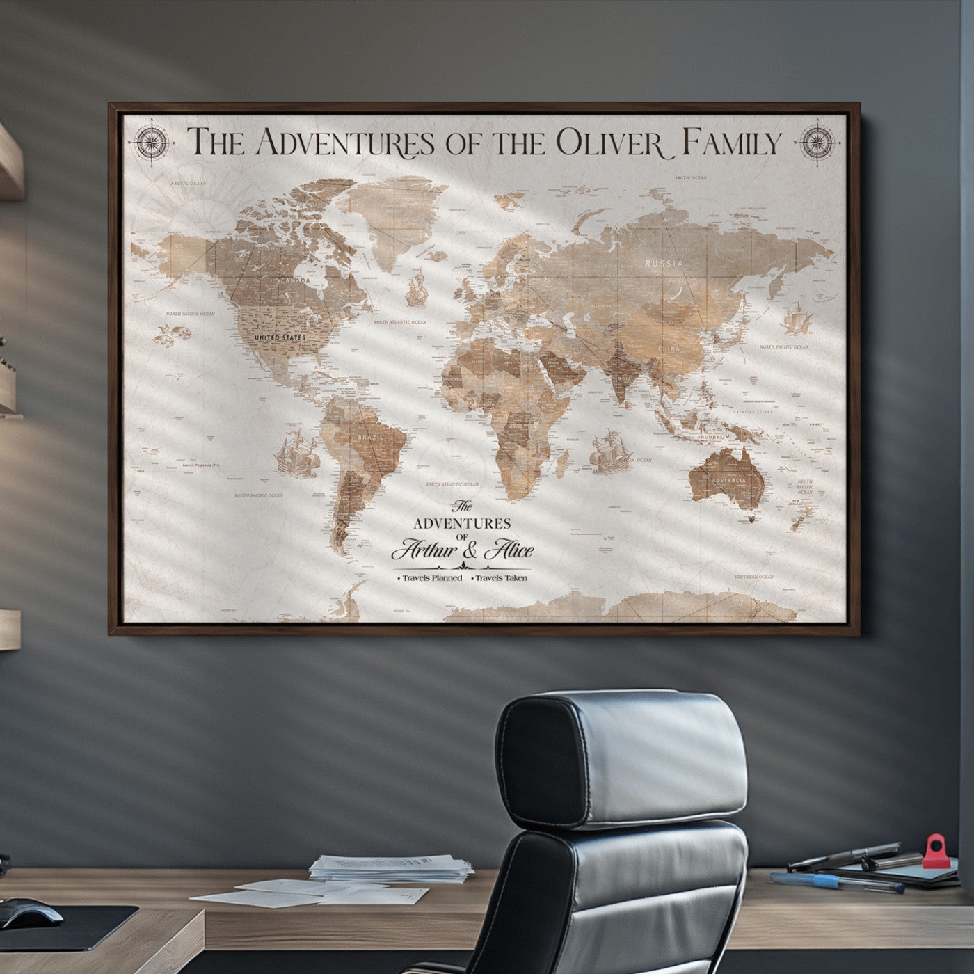 58395047-MGV-CV-36X24-Personalized Framed World Map Canvas Wall Art Print – Custom Push Pin Travel Tracker Lover - Custom World Map on Canvas