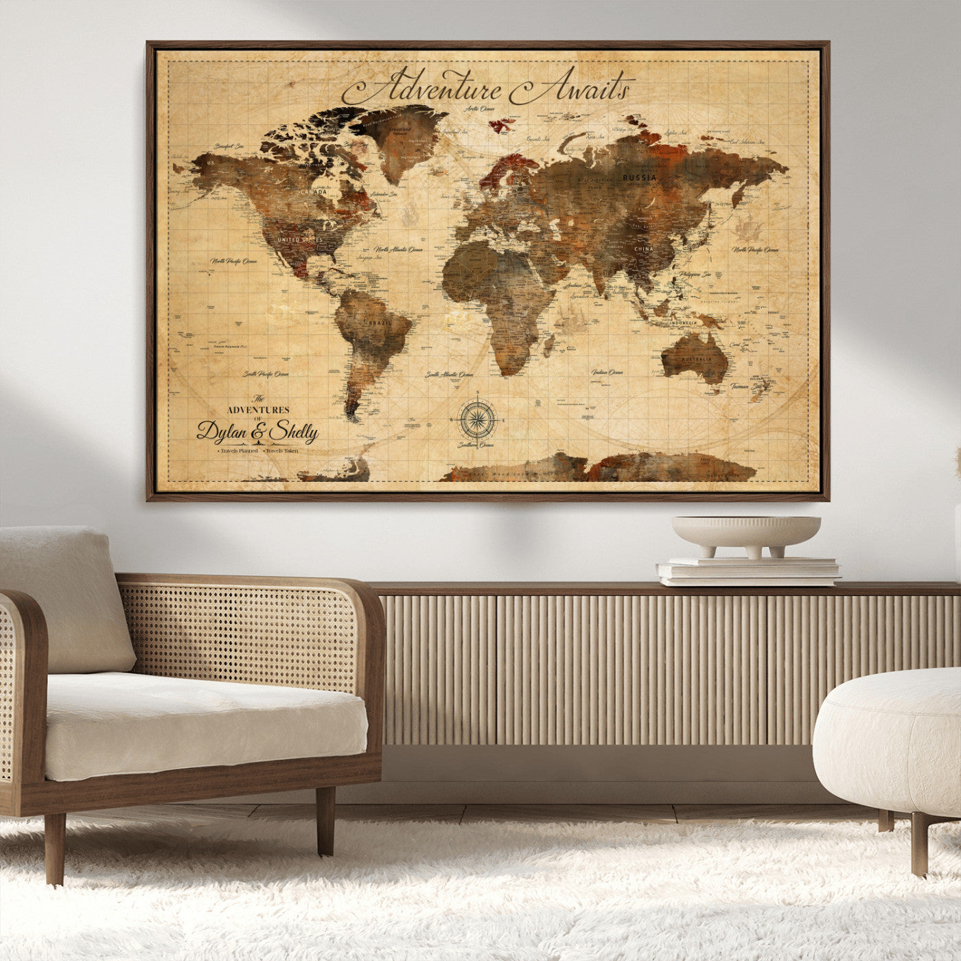 57497711-MGV-CV-36X24-Personalized World Map Canvas Print - Customizable Push Pin Framed World Map Print on Canvas - Custom Quote on Map Print