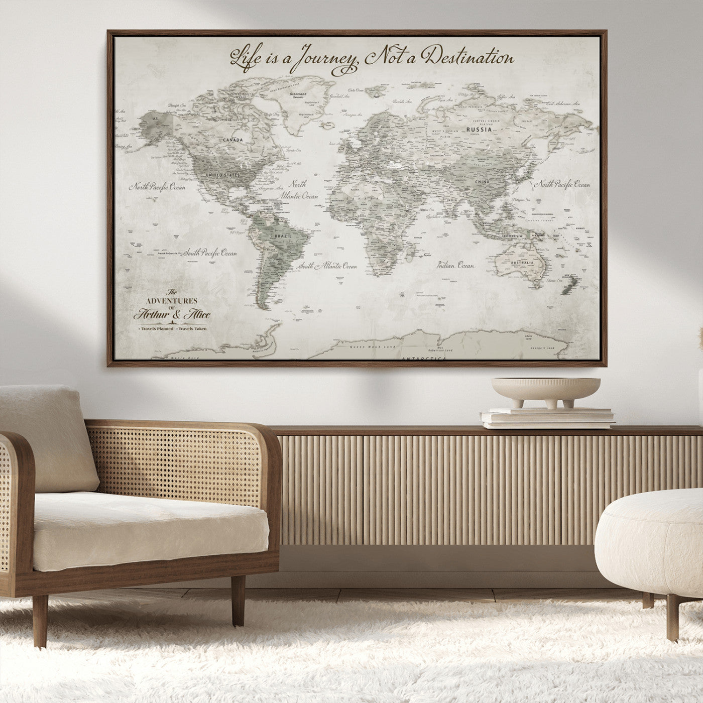 Custom Push Pin World Map Wall Canvas Print – Personalized Travel Tracker with Pins – Framed Custom Quotie Canvas for Home Office Decor