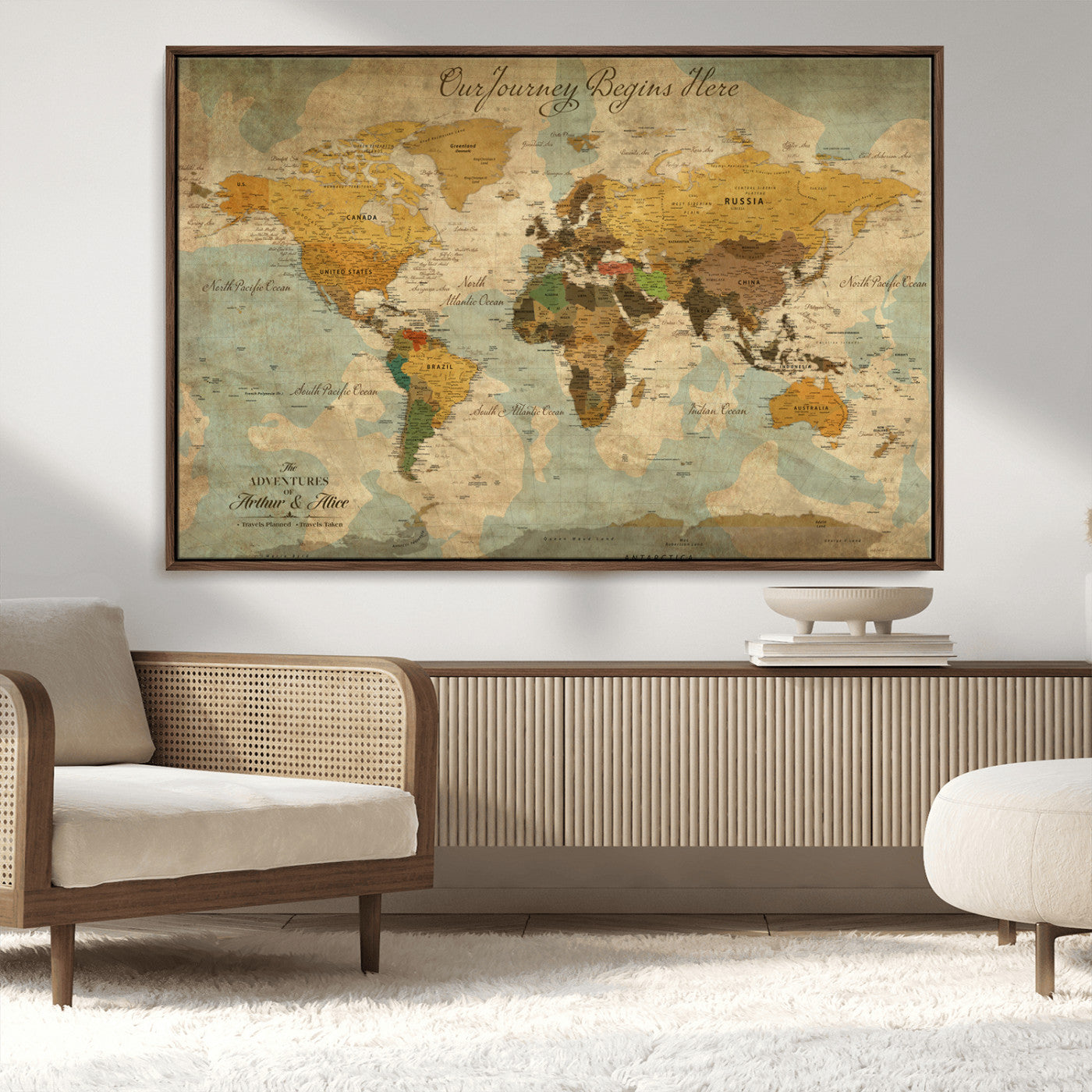 40572820-MGV-CV-36X24-Custom Push Pin World Map Wall Canvas Print – Personalized Travel Tracker with Pins – Framed Custom Quotie Canvas for Home Office Decor