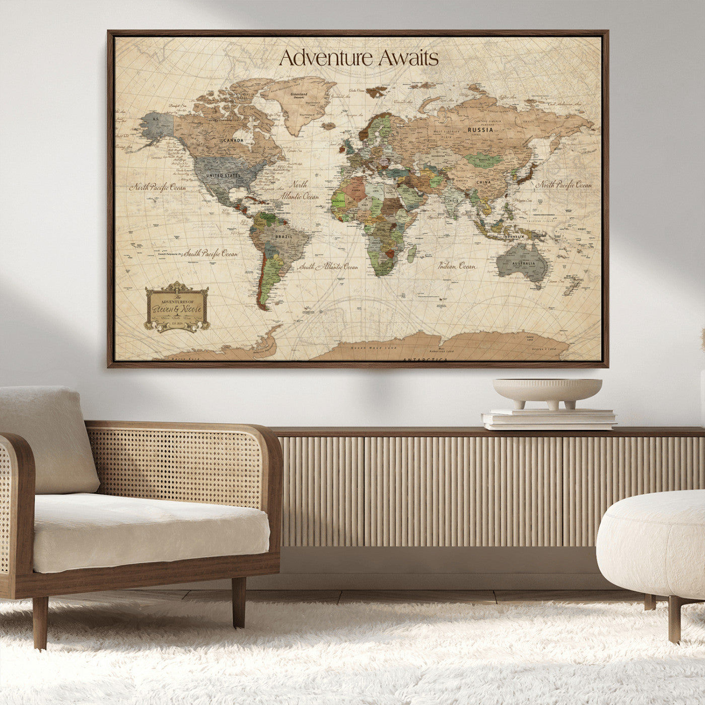 33020399-MGV-CV-30X20-Custom Push Pin World Map Wall Canvas Print – Personalized Travel Tracker with Pins – Framed Custom Quotie Canvas for Home Office Decor