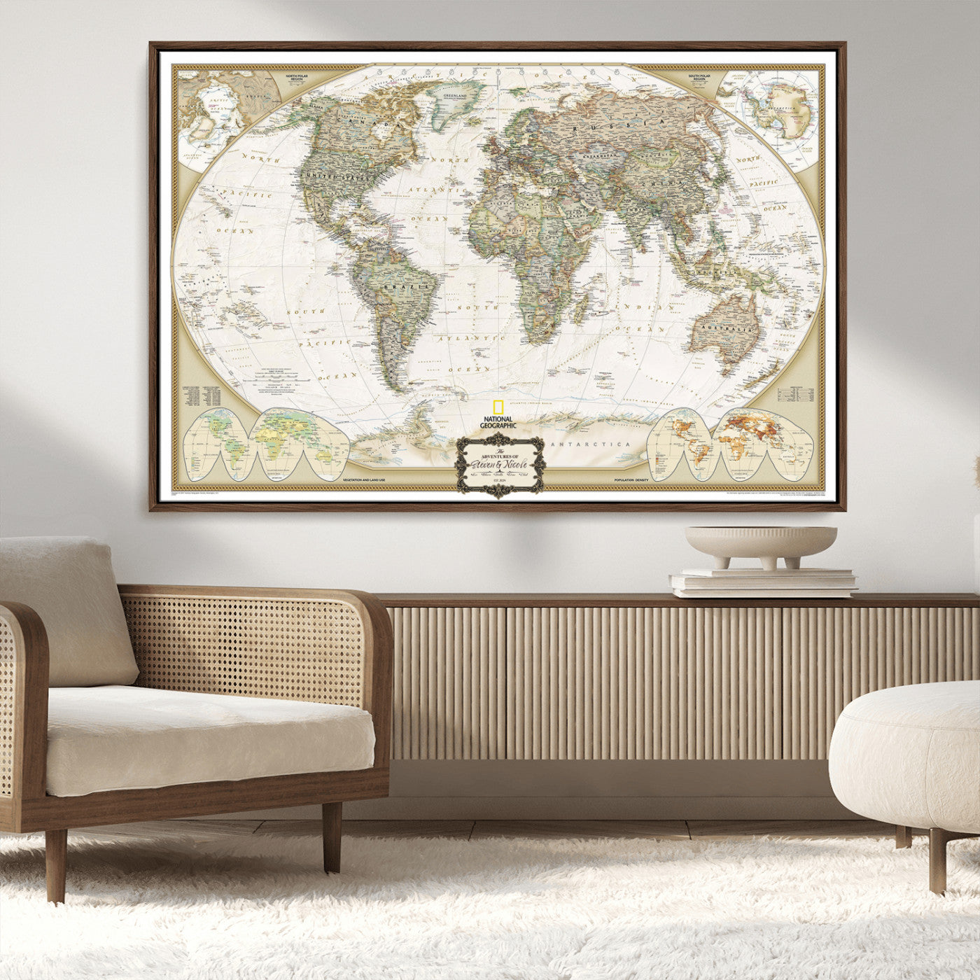 Custom Push Pin World Map Wall Art Canvas Print – Personalized National Geopraphic Map for Travel Plan – Framed Customize Animal Map for Stady Room Decor