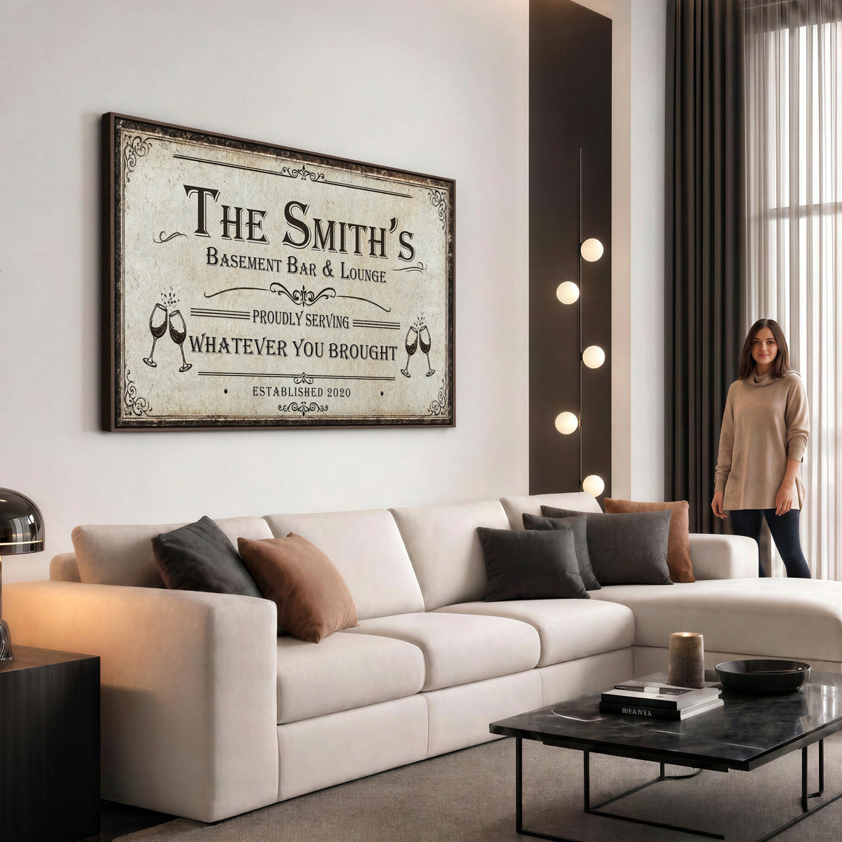 Custom Basement Bar & Lounge Sign Canvas, Personalized Family Name Art