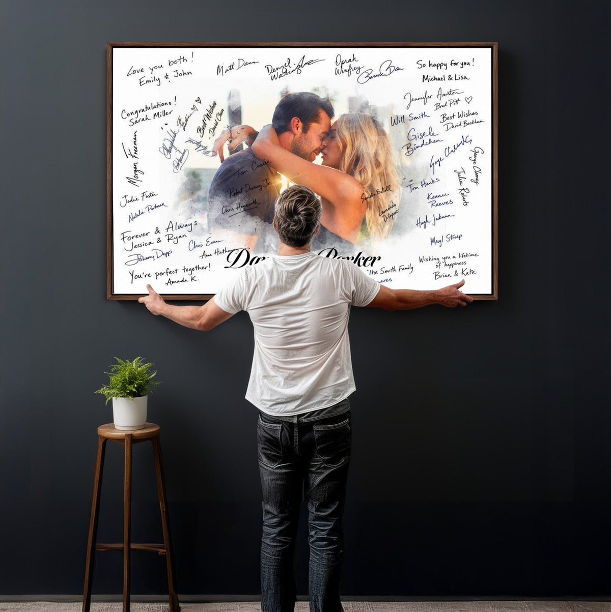14788122-MGV-CV-36X24 - Wedding Guest Book Alternative Wall Art Canvas Print, Personalized Couple Photo Guestbook Wedding Signature Poster, Custom Couple Photo Guestbook Canvas, Bridal Shower Reception Decor