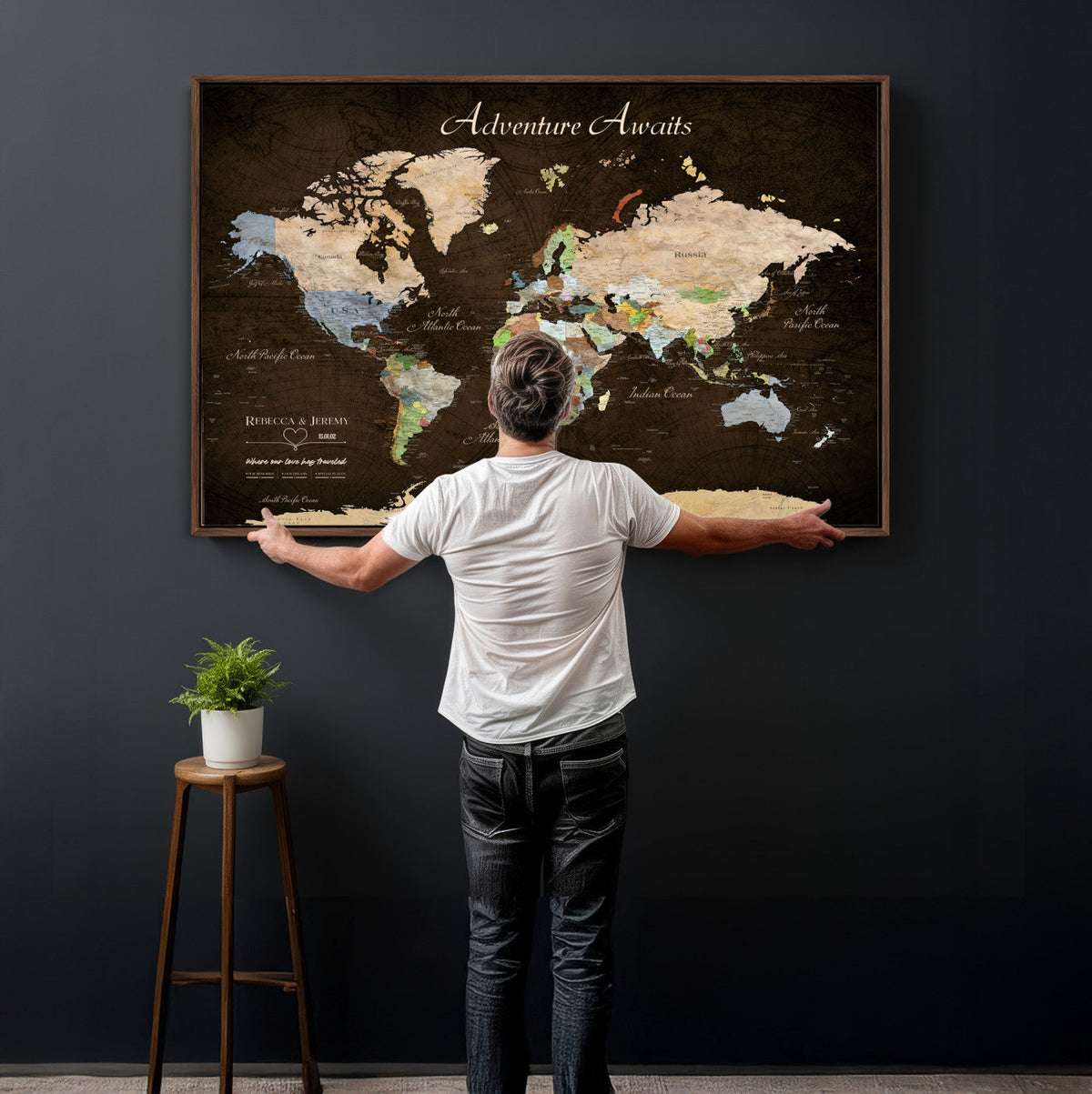 95753799-MGV-CV-36X24 - Custom Push Pin World Map Canvas Print | Personalized Travel Map Wall Art