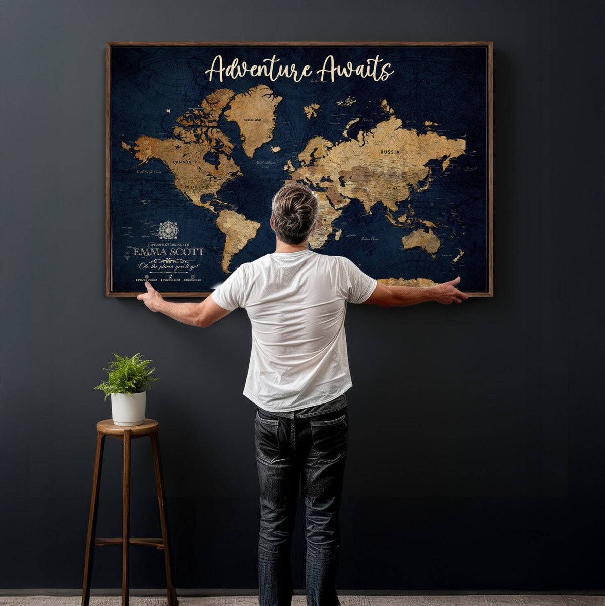 44399597-MGV-CV-36X24 - Custom Push Pin World Map Canvas Print | Personalized Travel Map Wall Art
