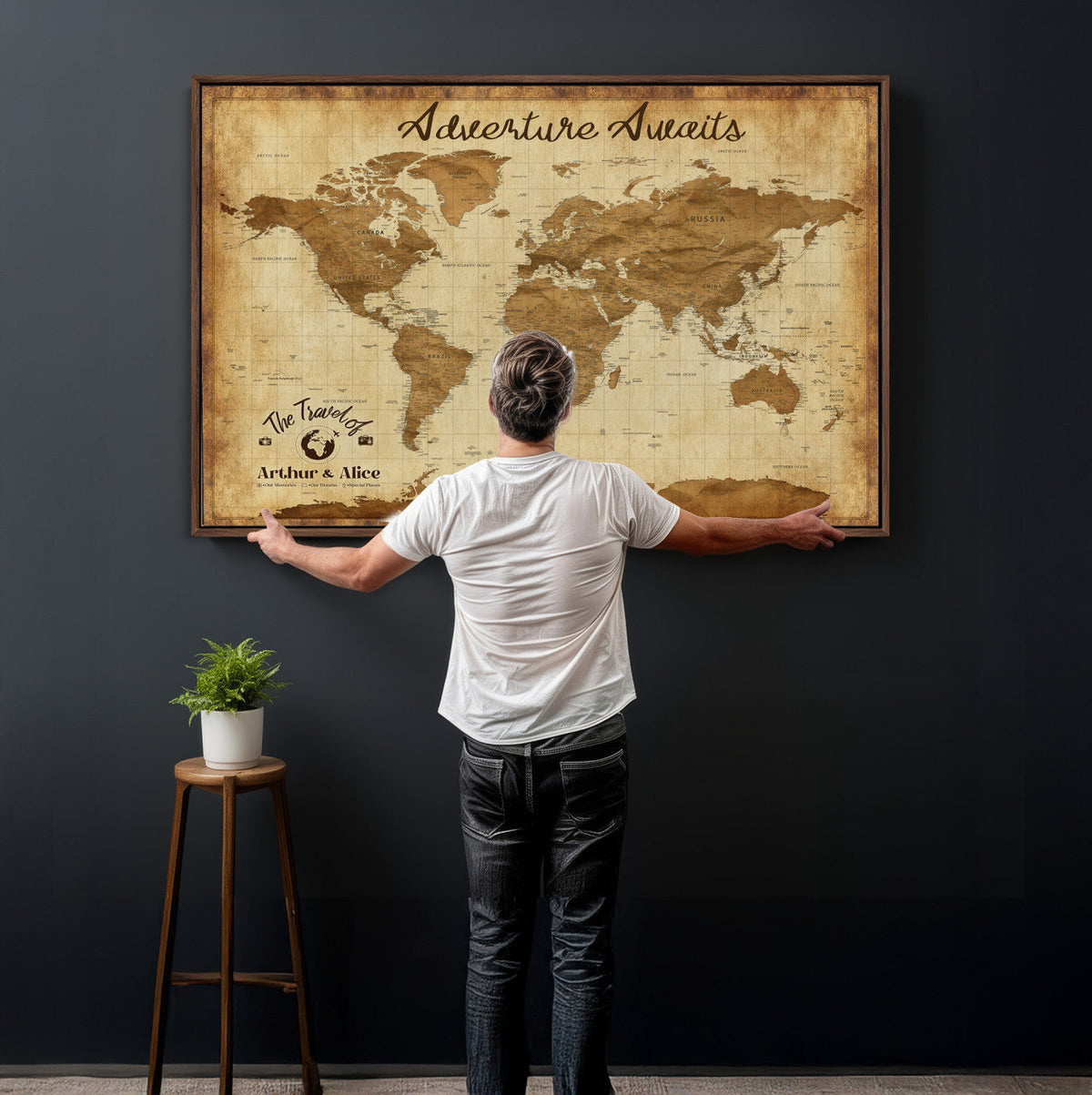 43427501-MGV-CV-36X24 - Custom Push Pin World Map Canvas Print | Personalized Travel Map Wall Art