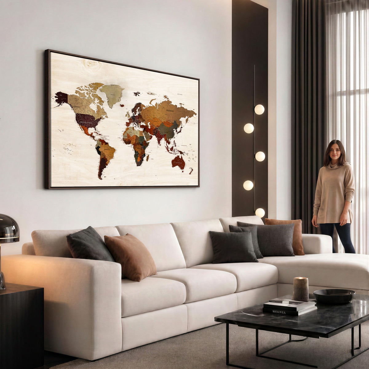 35728547D-MGV-CV-36X24 - Custom Push Pin World Map Wall Art Canvas Print – Personalized Travel Tracker with Pins Framed Large for Home and Office Decor