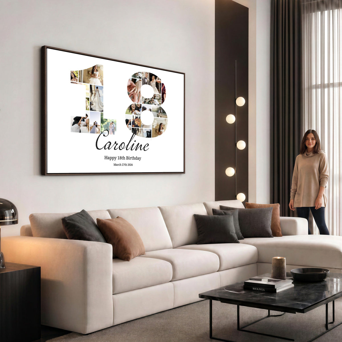 CSTM914DD-MGV-CV-36X24 - Number Photo Mosaic Canvas Print – Personalized Birthday Number Made of Your Photos