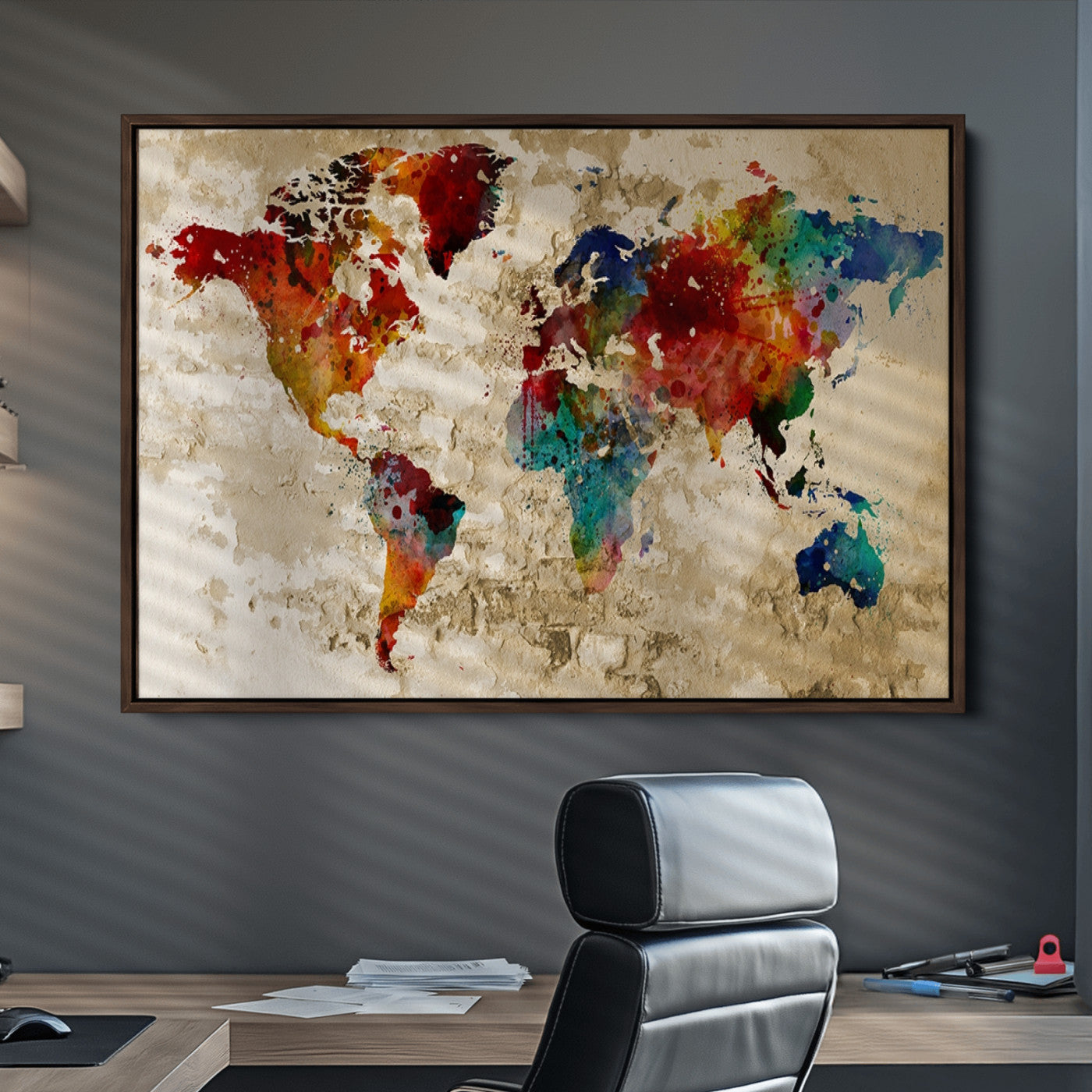 Push Pin World Map Canvas Print – Framed Wall Art for Couples to Track Their Travels – Anniversary Gift or Home Adventure Decor