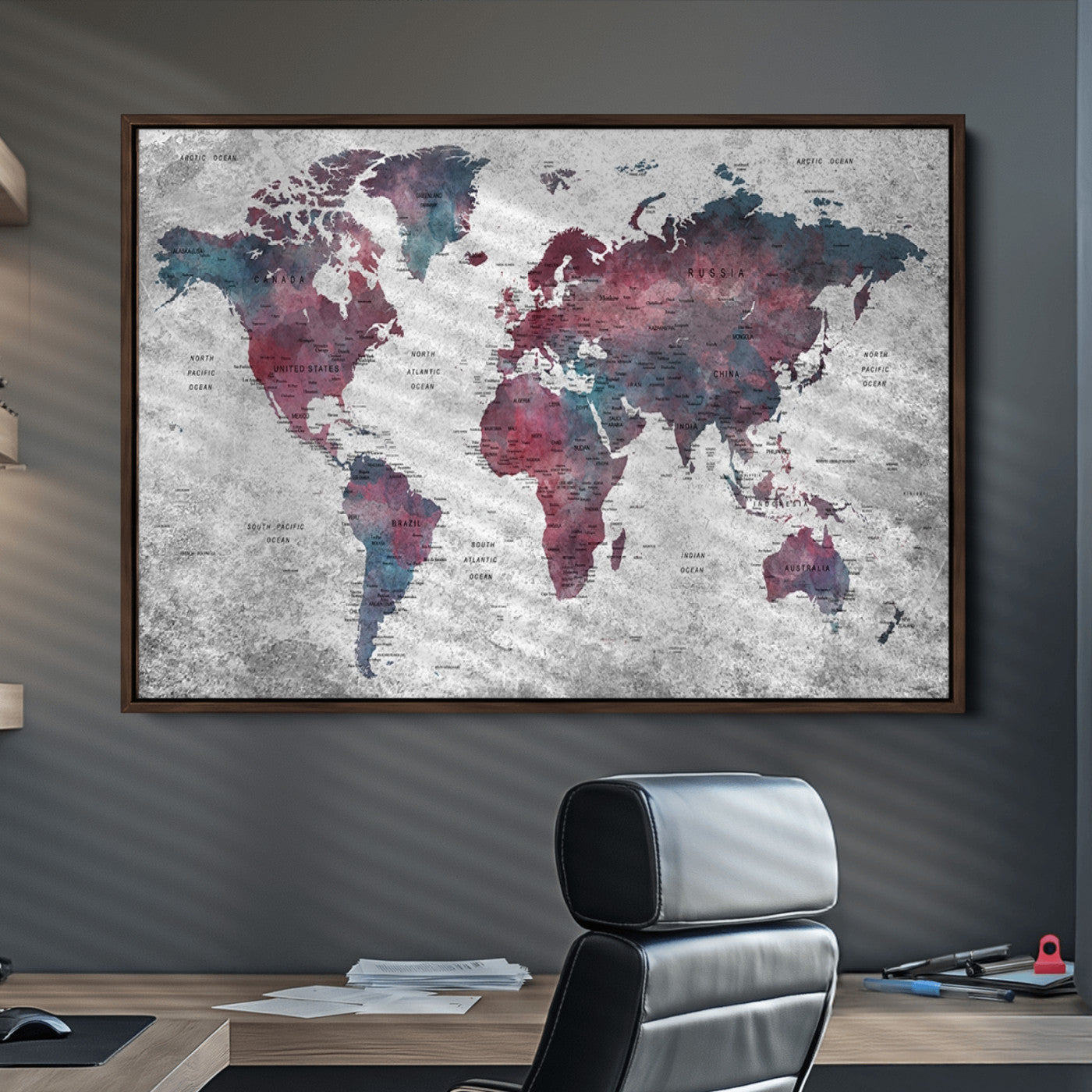 Push Pin World Map Canvas Print – Framed Wall Art for Couples to Track Their Travels – Anniversary Gift or Home Adventure Decor