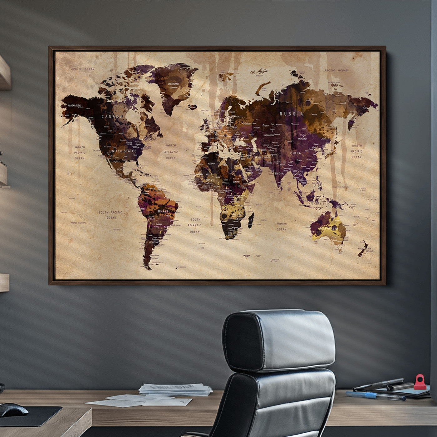 Push Pin World Map Canvas Print – Framed Wall Art for Couples to Track Their Travels – Anniversary Gift or Home Adventure Decor