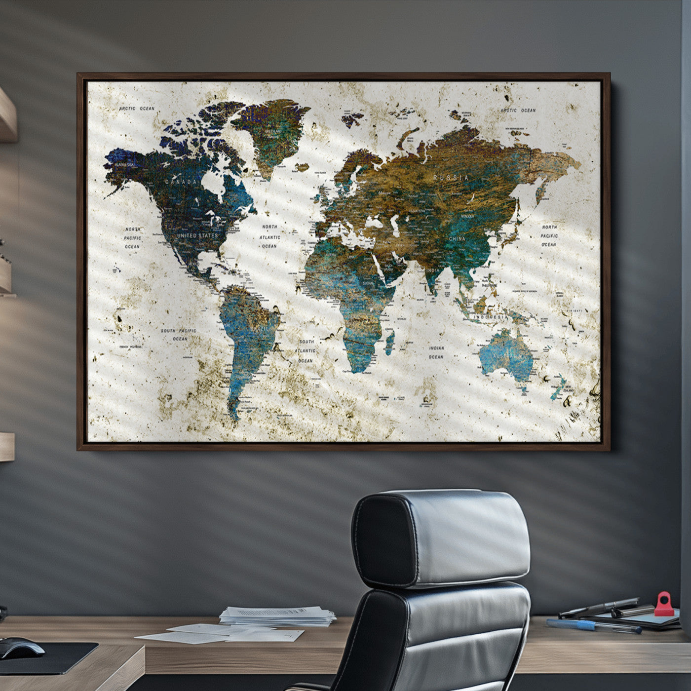 Push Pin World Map Canvas Print – Framed Wall Art for Couples to Track Their Travels – Anniversary Gift or Home Adventure Decor