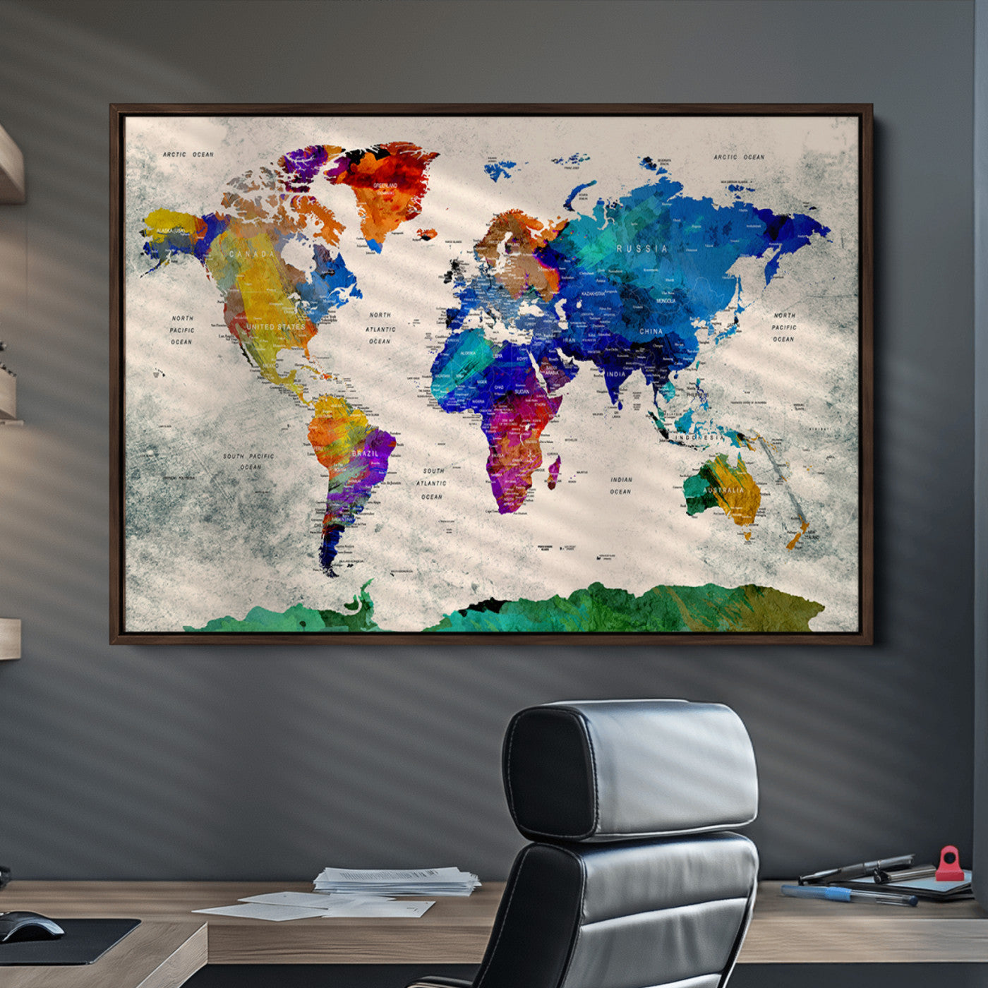 Push Pin World Map Canvas Print – Framed Wall Art for Couples to Track Their Travels – Anniversary Gift or Home Adventure Decor