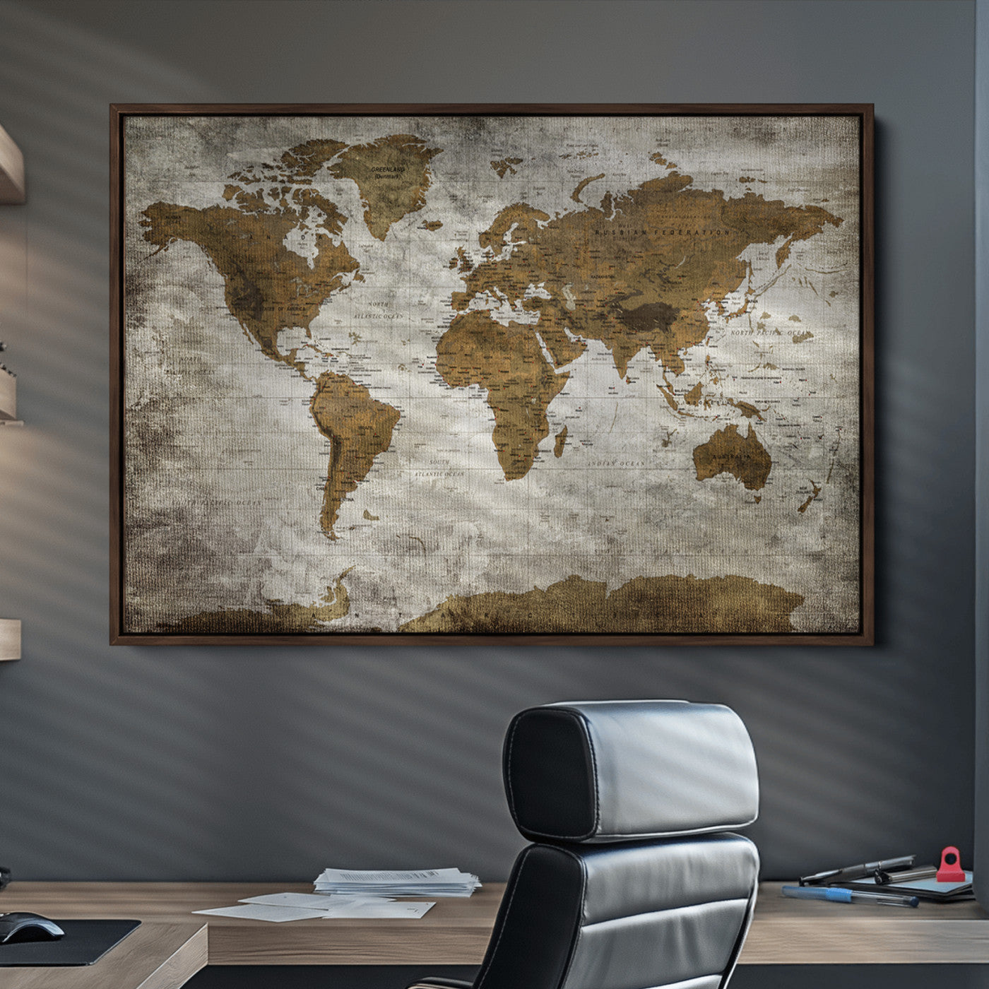 Push Pin World Map Canvas Print – Framed Wall Art for Couples to Track Their Travels – Anniversary Gift or Home Adventure Decor
