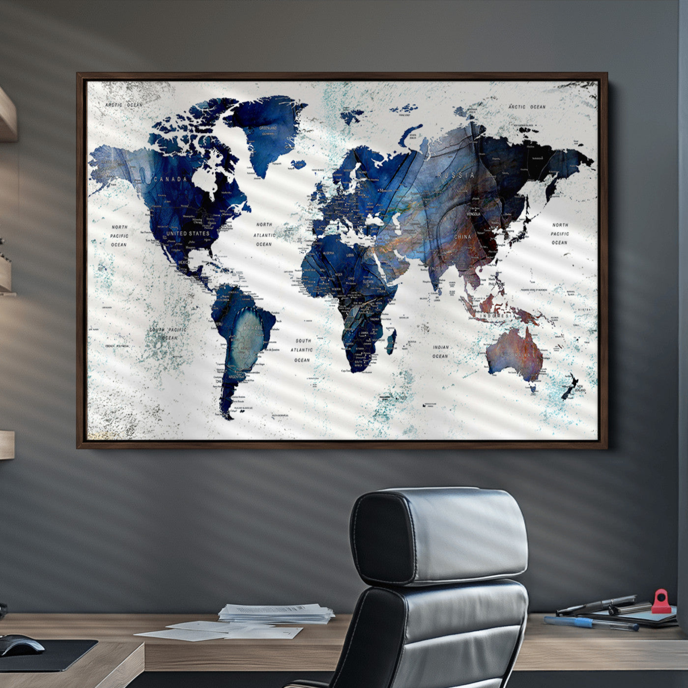 Push Pin World Map Canvas Print – Framed Wall Art for Couples to Track Their Travels – Anniversary Gift or Home Adventure Decor