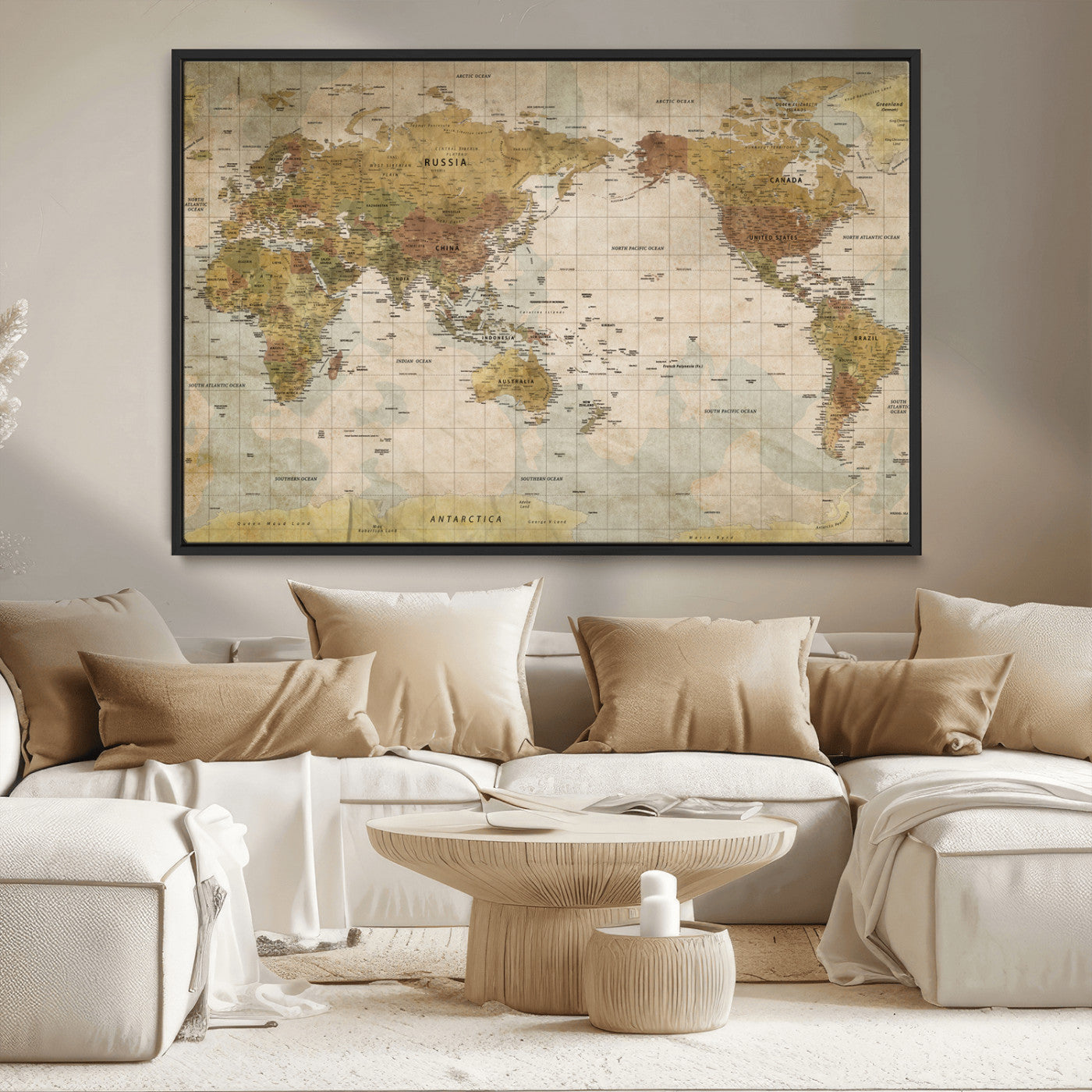73306535-MGV-CV-36X24-Custom Push Pin World Map Wall Canvas Print – Personalized Travel Tracker for Anniversy Gift – Framed Custom Quotie Canvas for Home Office Decor