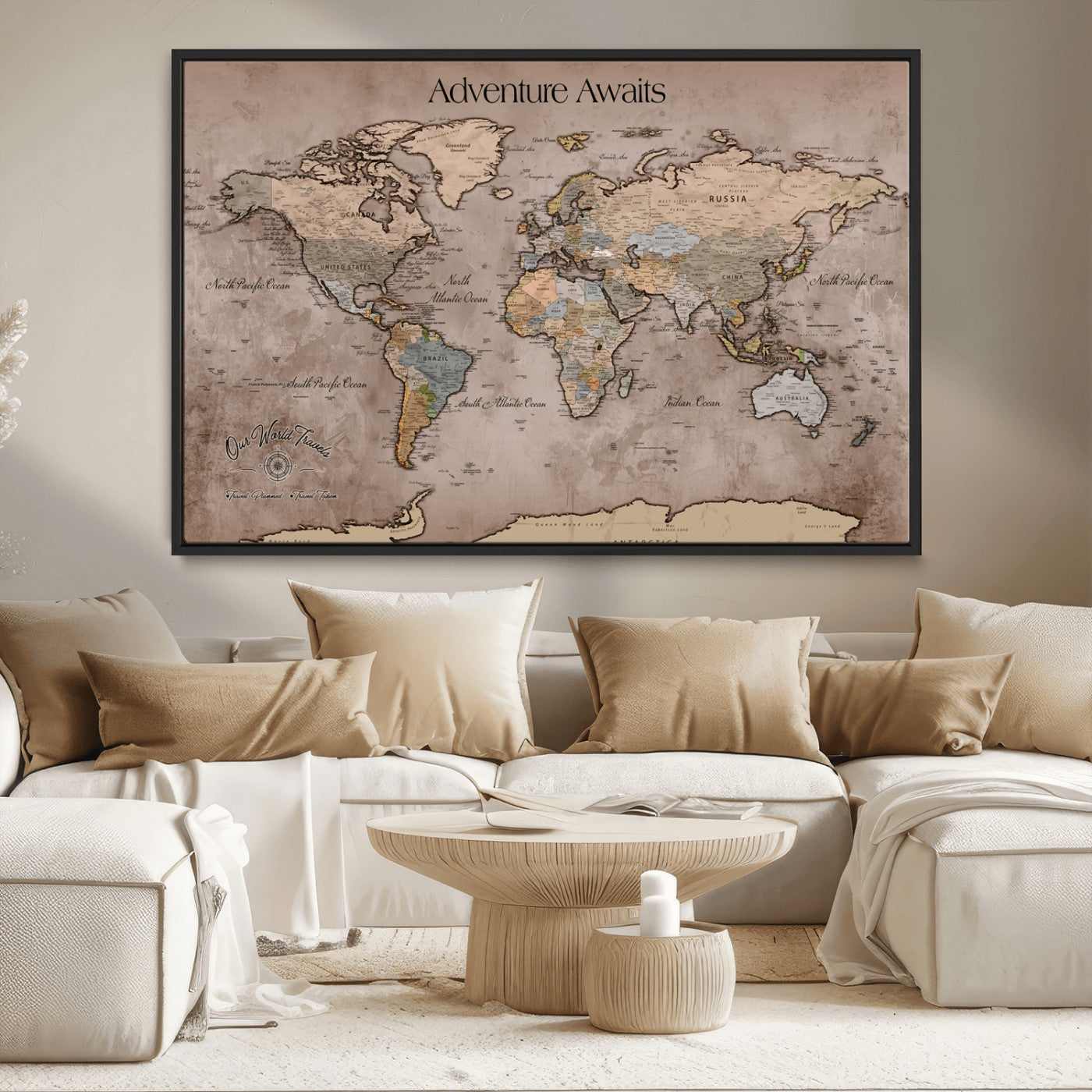 30557812-MGV-CV-36X24-Framed Abstract Tree Ring Wall Art Print, Natural Rustic Wood Texture Canvas Print, Wood Tree Stump Farmhouse, Log Cabin Wooden House Decor