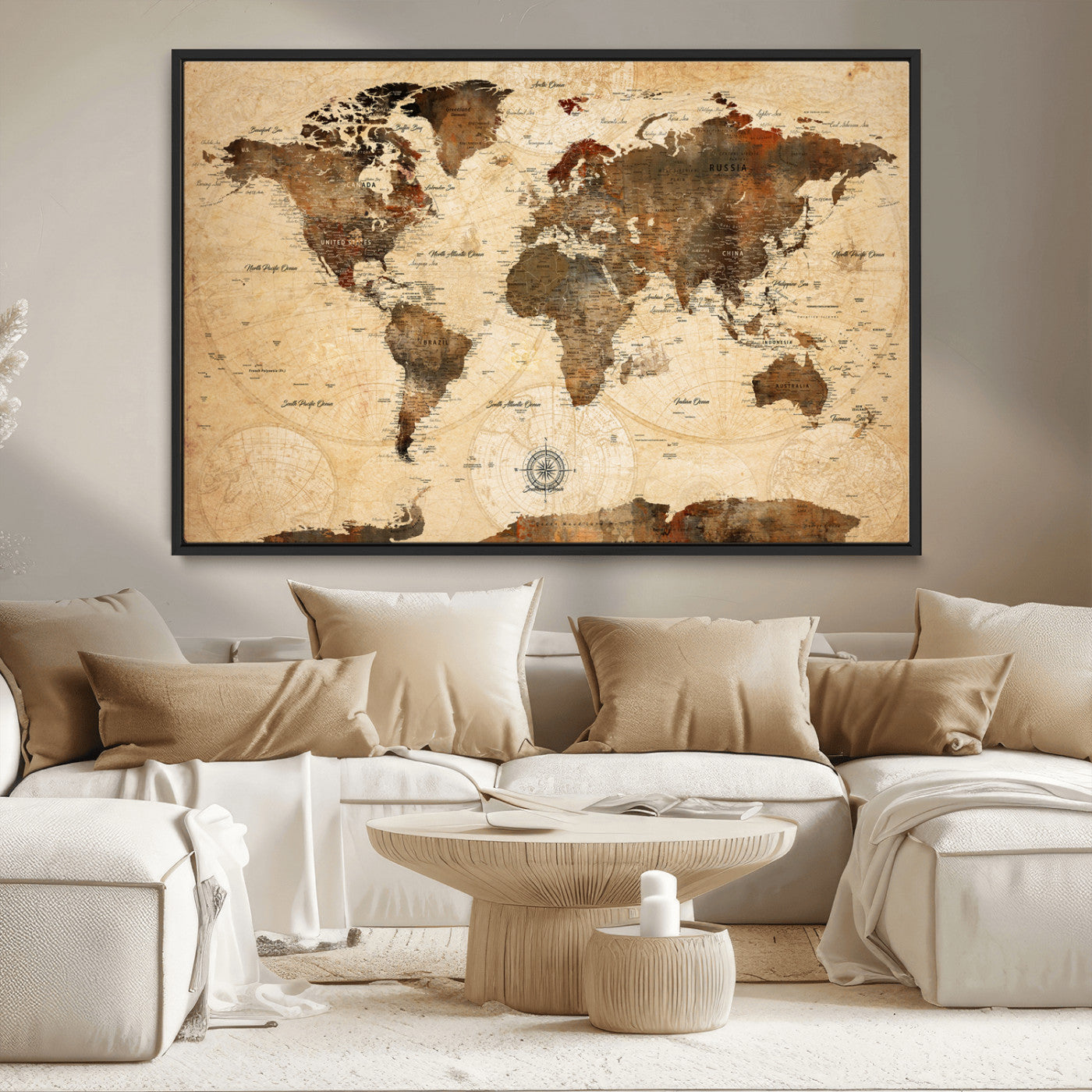 78064863-MGV-CV-36X24-Pastel Ocean Wall Art Canvas Print, Framed Soft Sunset Art Picture Print, Calm Sea Perfect minimalist Decor