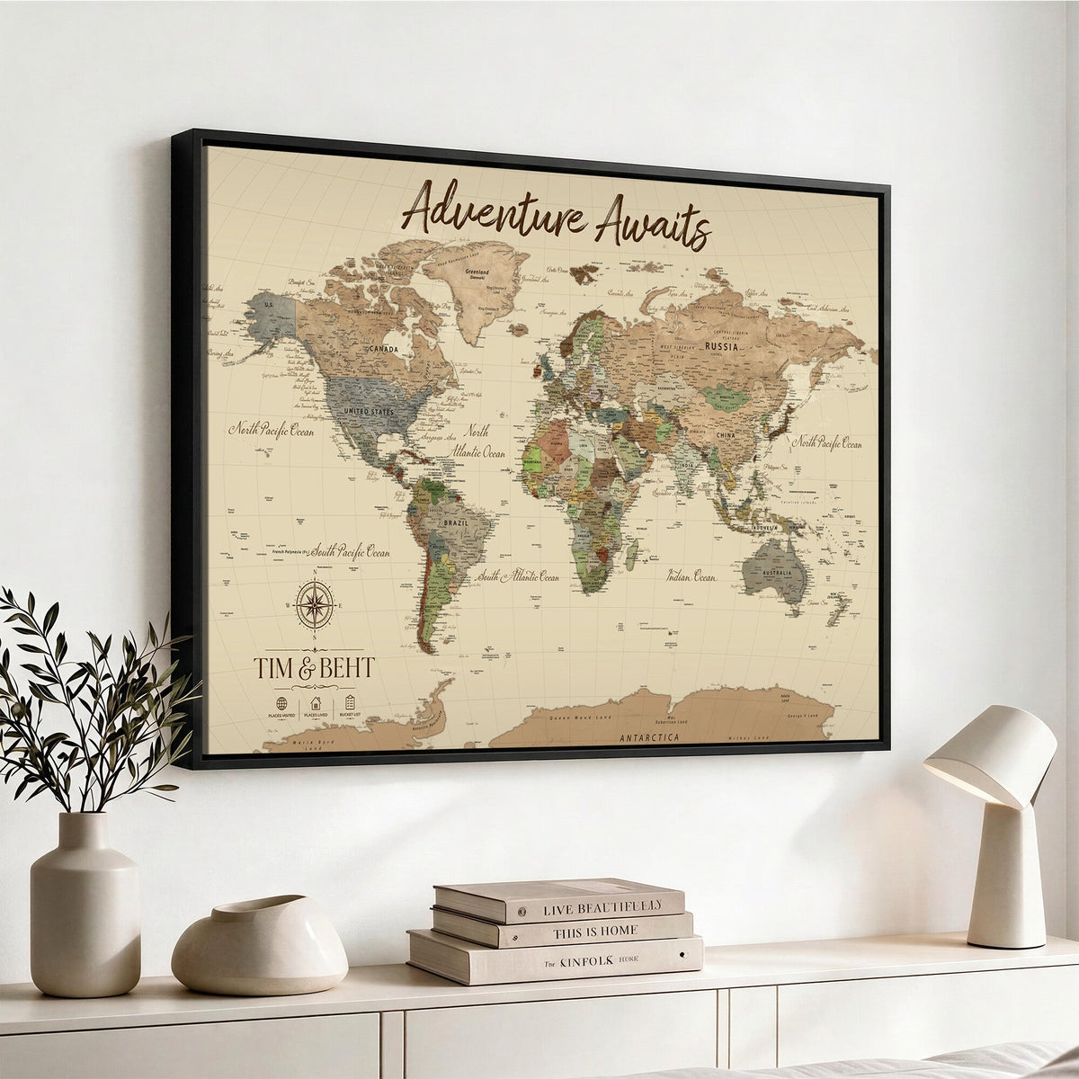 72027187-MGV-CV-36X24 - Custom Push Pin World Map Wall Art Canvas Print | Personalized Travel Tracker with Pins Map Print - NEWMAP-23