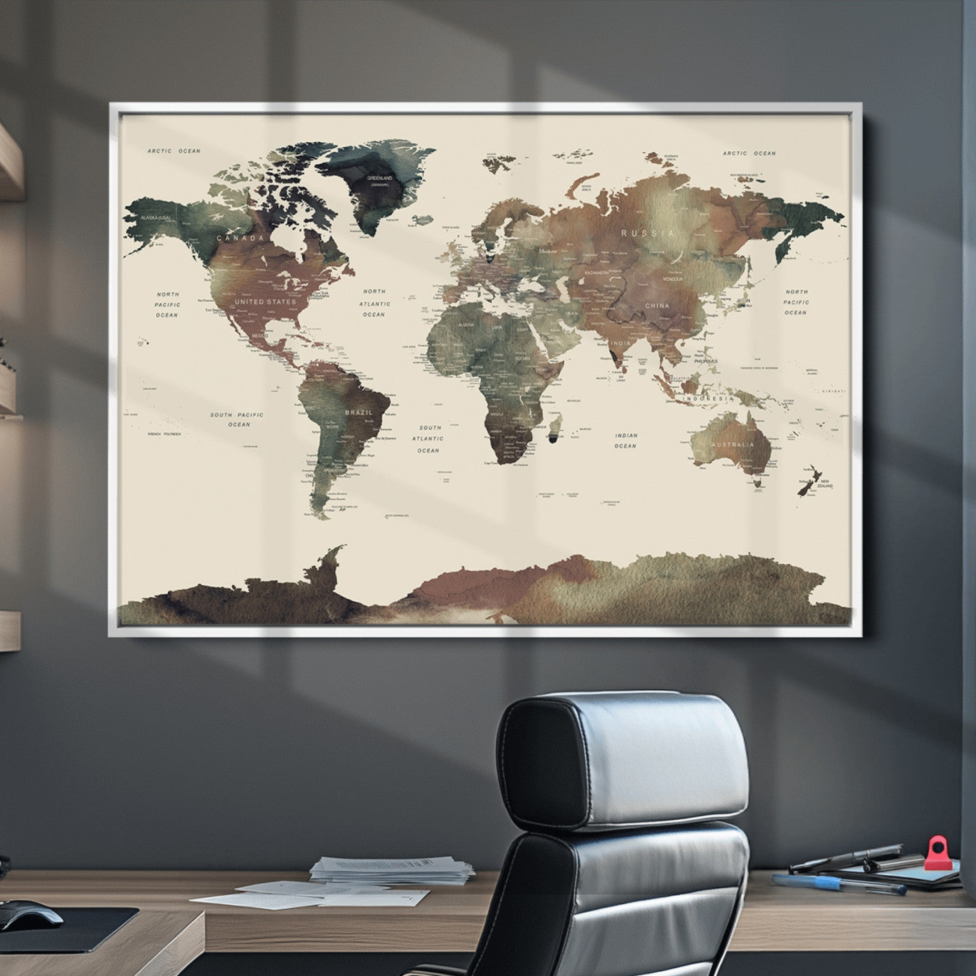 Push Pin World Map Canvas Print – Framed Wall Art for Couples to Track Their Travels – Anniversary Gift or Home Adventure Decor
