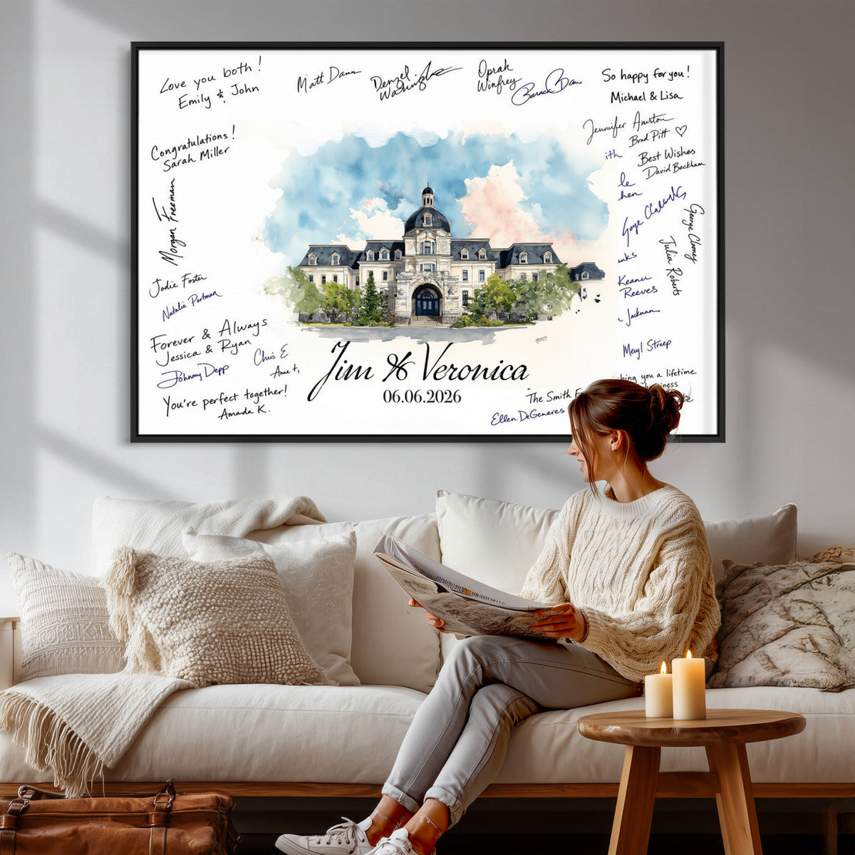 38232057-MGV-CV-36X24 - Wedding Guest Book Alternative Wall Art Canvas Print, Personalized Couple Photo Guestbook Wedding Signature Poster, Custom Couple Photo Guestbook Canvas