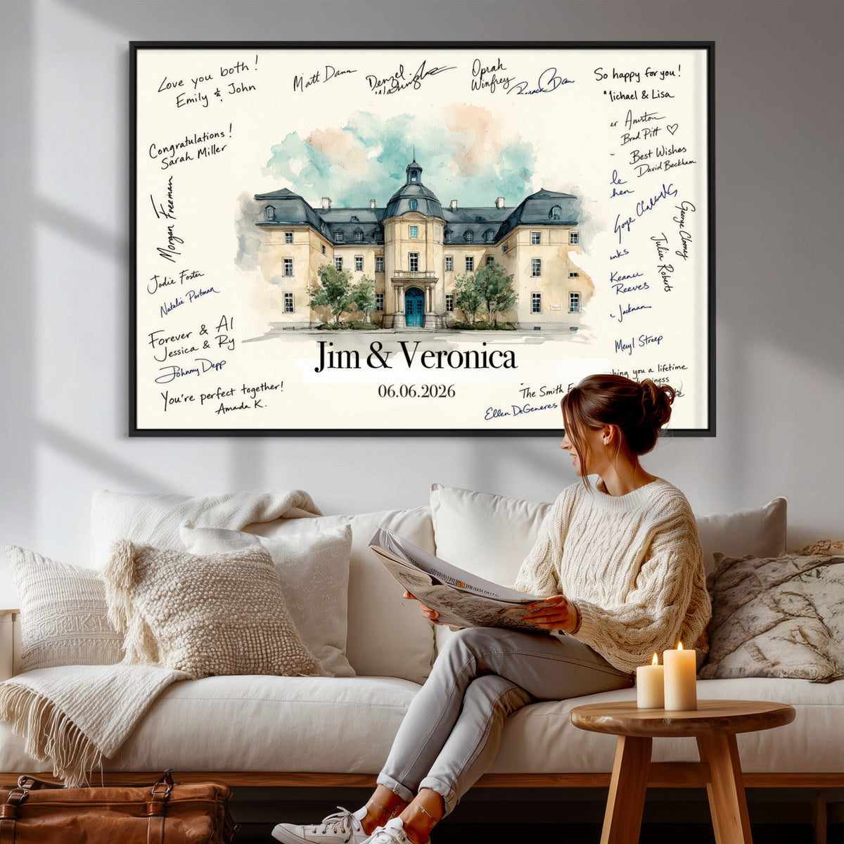 13409147-MGV-CV-36X24 - Wedding Guest Book Alternative Wall Art Canvas Print, Personalized Couple Photo Guestbook Wedding Signature Poster, Custom Couple Photo Guestbook Canvas