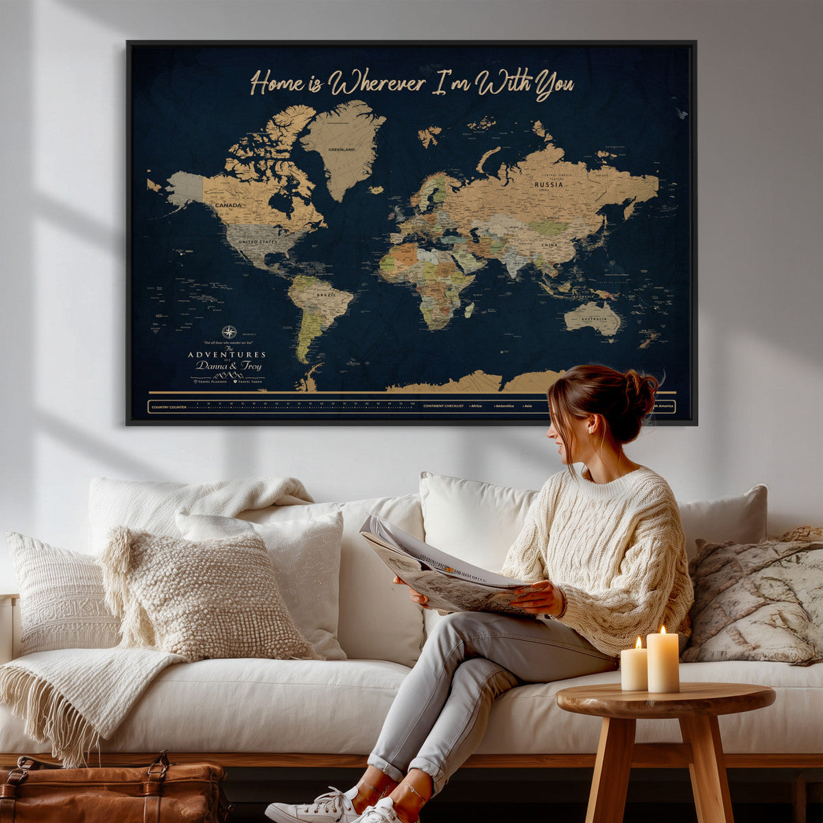 14276407-MGV-CV-36X24 - Custom Push Pin World Map Canvas Print | Personalized Travel Map Wall Art