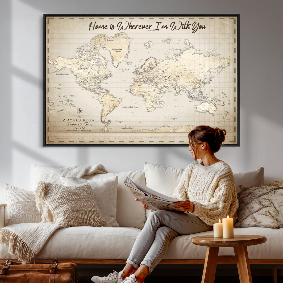 40086720-MGV-CV-36X24 - Custom Push Pin World Map Canvas Print | Personalized Travel Map Wall Art