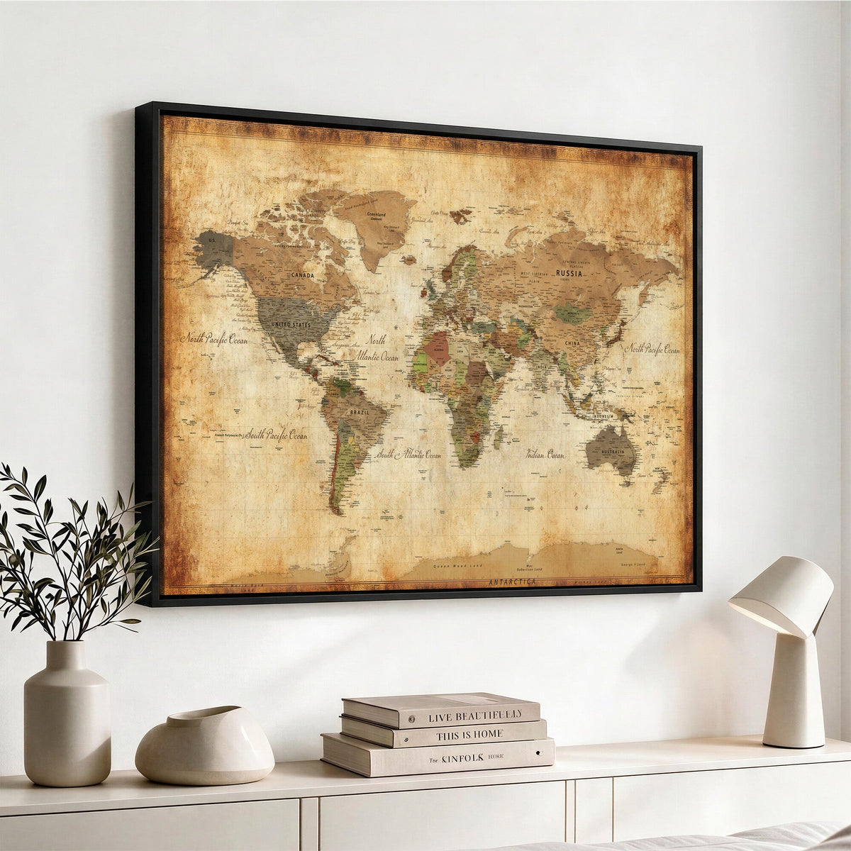 26621467D-MGV-CV-36X24 - Custom Push Pin World Map Wall Art Canvas Print – Personalized Travel Tracker with Pins Framed Large for Home and Office Decor