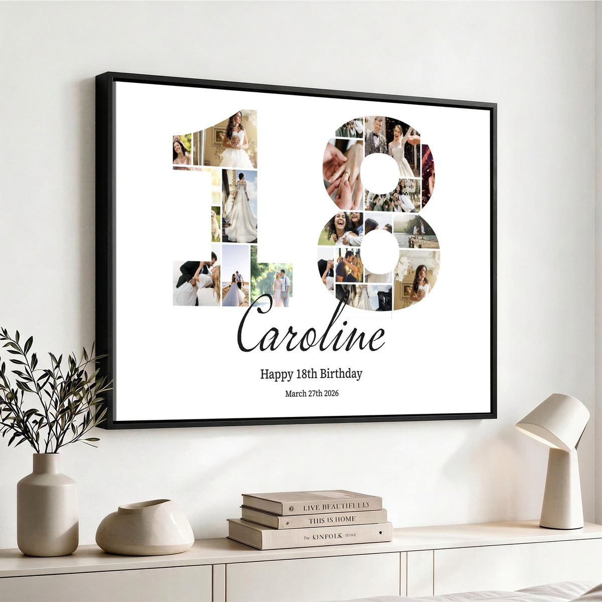 CSTM914DD-MGV-CV-36X24 - Number Photo Mosaic Canvas Print – Personalized Birthday Number Made of Your Photos