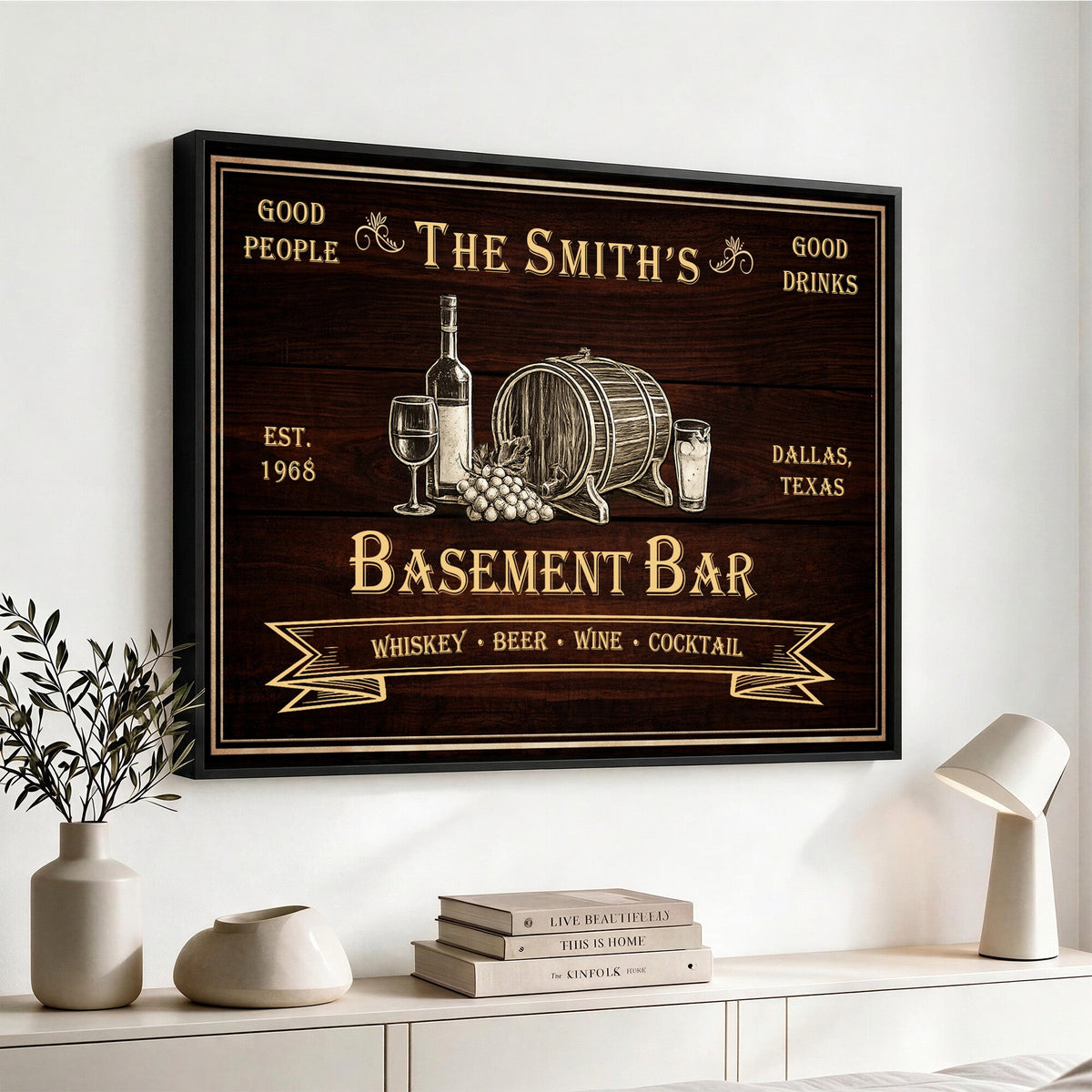 Custom Basement Bar Sign Canvas, Personalized Family Home Bar Wall Art