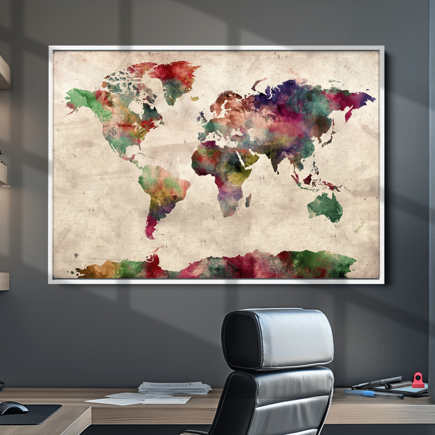 Push Pin World Map Canvas Print – Framed Wall Art for Couples to Track Their Travels – Anniversary Gift or Home Adventure Decor