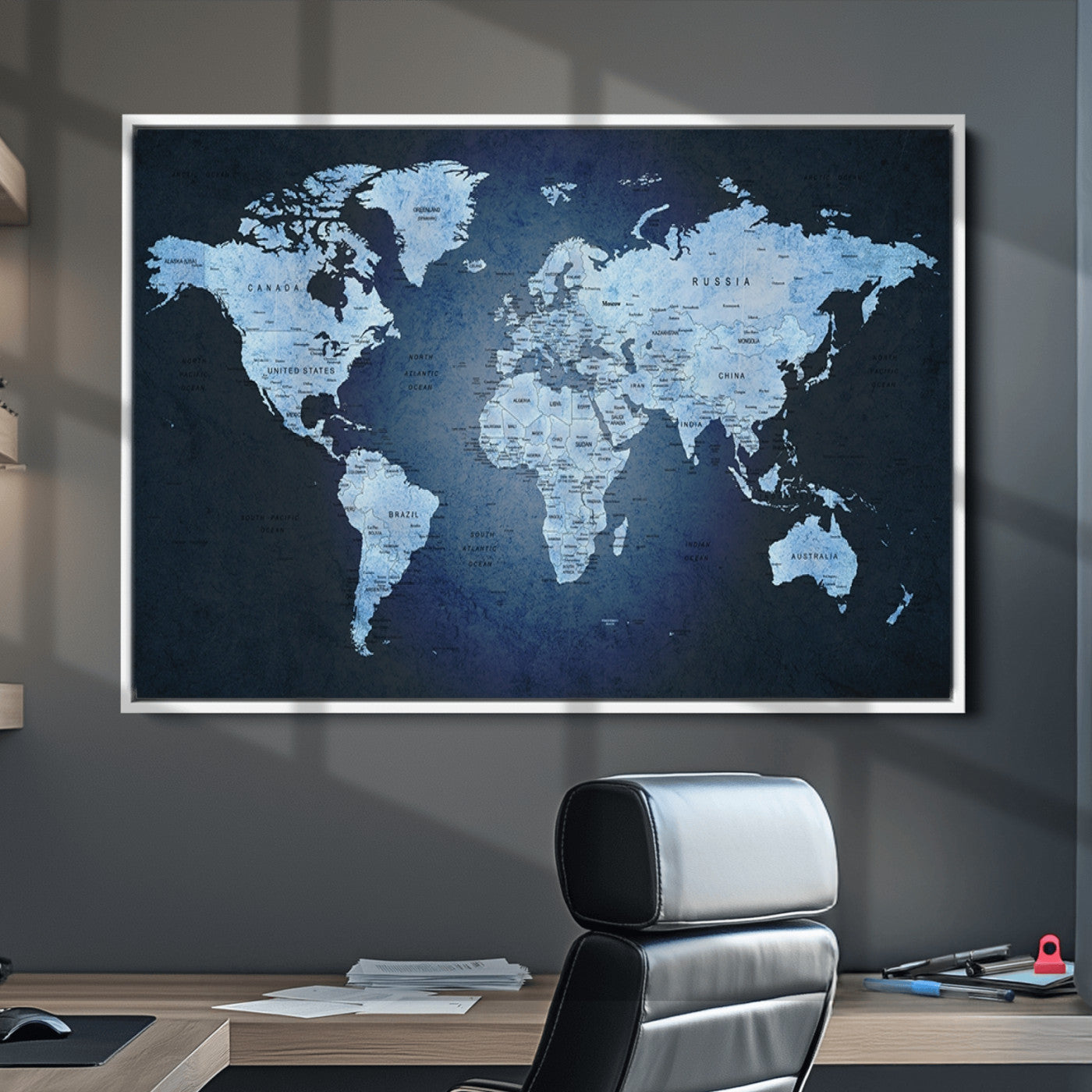 Push Pin World Map Canvas Print – Framed Wall Art for Couples to Track Their Travels – Anniversary Gift or Home Adventure Decor