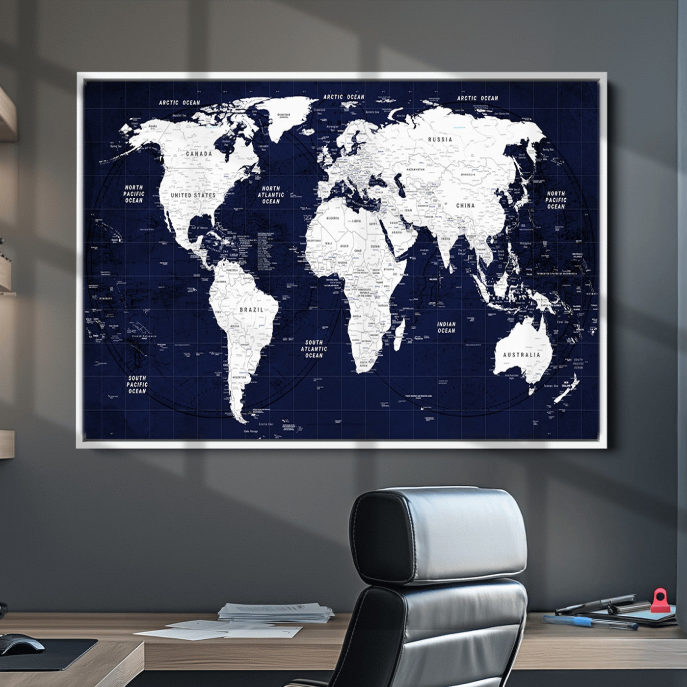 Push Pin World Map Canvas Print – Framed Wall Art for Couples to Track Their Travels – Anniversary Gift or Home Adventure Decor