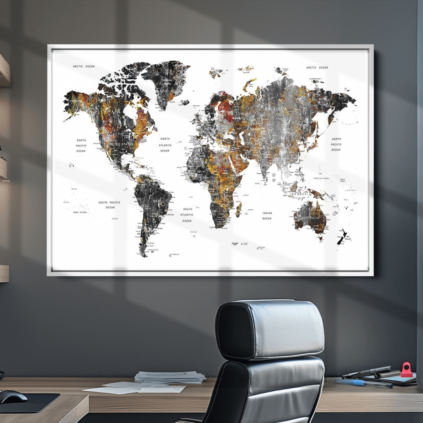 Push Pin World Map Canvas Print – Framed Wall Art for Couples to Track Their Travels – Anniversary Gift or Home Adventure Decor