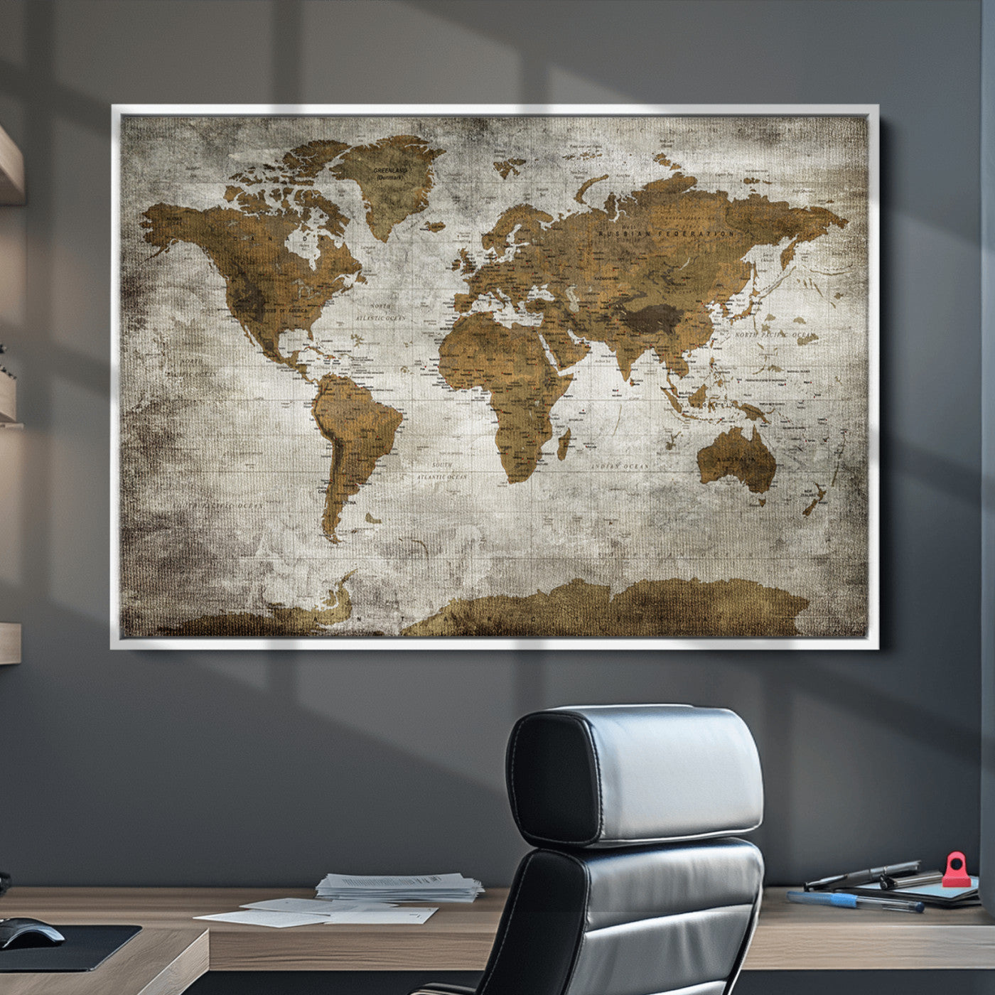 Push Pin World Map Canvas Print – Framed Wall Art for Couples to Track Their Travels – Anniversary Gift or Home Adventure Decor