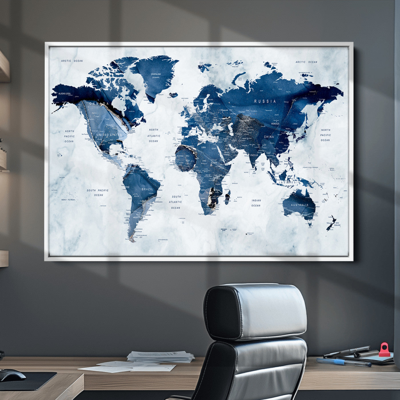 Push Pin World Map Canvas Print – Framed Wall Art for Couples to Track Their Travels – Anniversary Gift or Home Adventure Decor