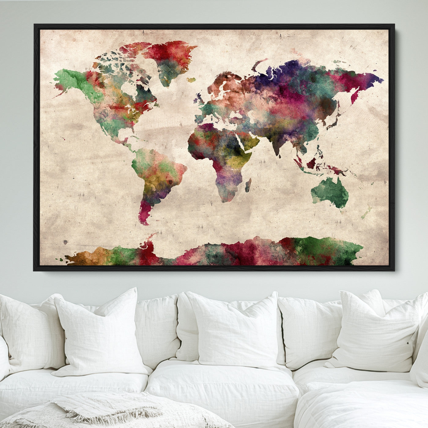 Push Pin World Map Canvas Print – Framed Wall Art for Couples to Track Their Travels – Anniversary Gift or Home Adventure Decor