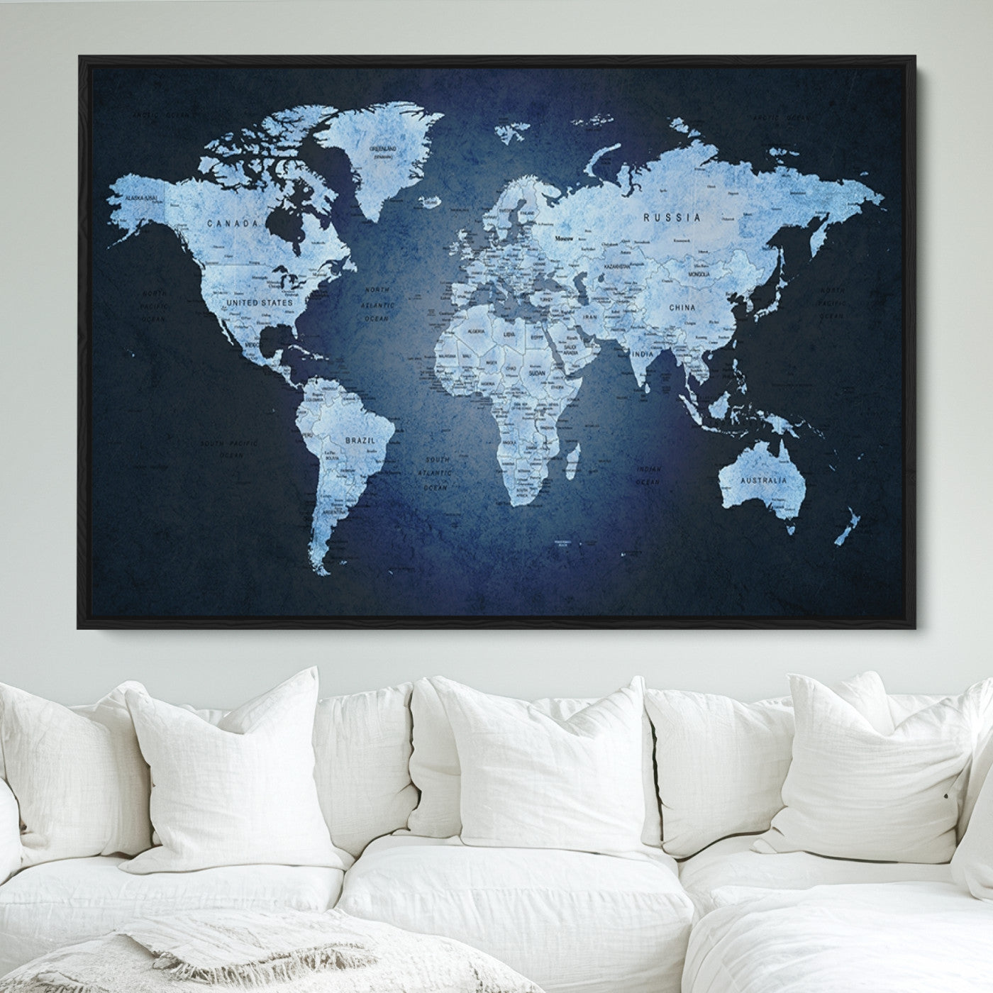 Push Pin World Map Canvas Print – Framed Wall Art for Couples to Track Their Travels – Anniversary Gift or Home Adventure Decor