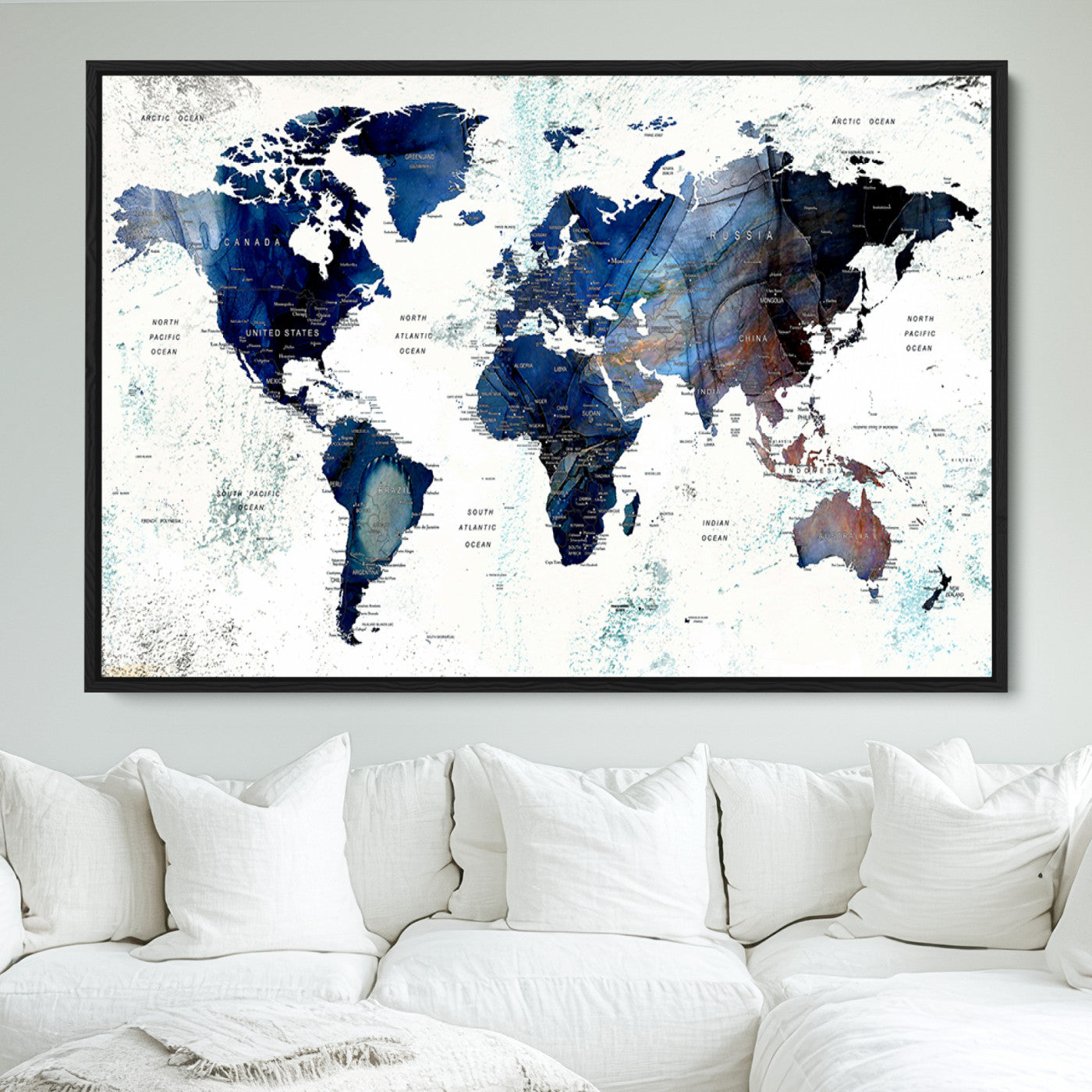 Push Pin World Map Canvas Print – Framed Wall Art for Couples to Track Their Travels – Anniversary Gift or Home Adventure Decor