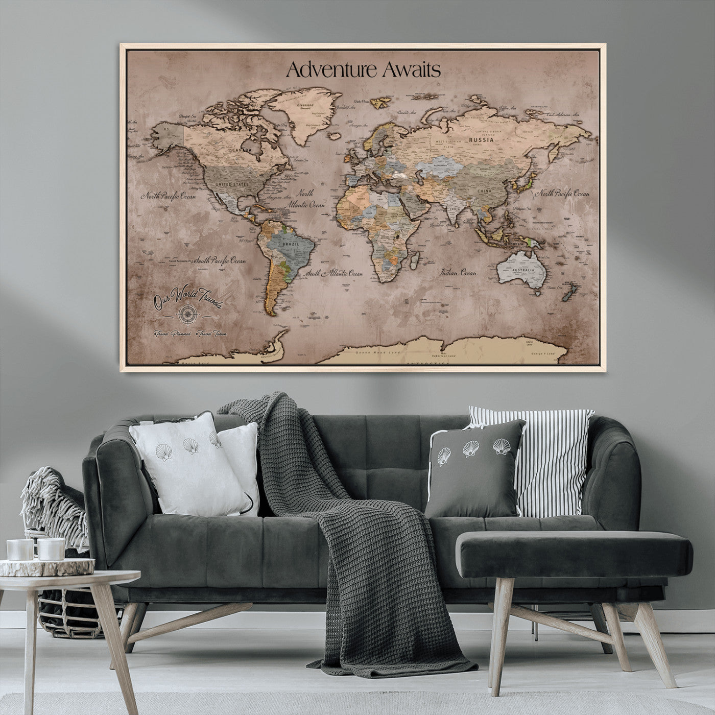 30557812-MGV-CV-36X24-Framed Abstract Tree Ring Wall Art Print, Natural Rustic Wood Texture Canvas Print, Wood Tree Stump Farmhouse, Log Cabin Wooden House Decor