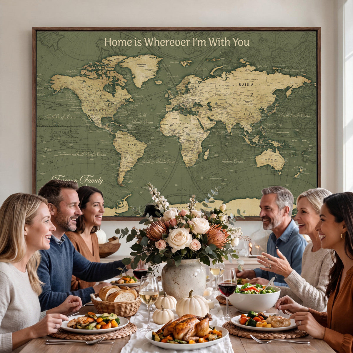 31715895-MGV-CV-36X24 - Custom Push Pin World Map Wall Art Canvas Print | Personalized Travel Tracker with Pins Framed Large for Home and Office Decor