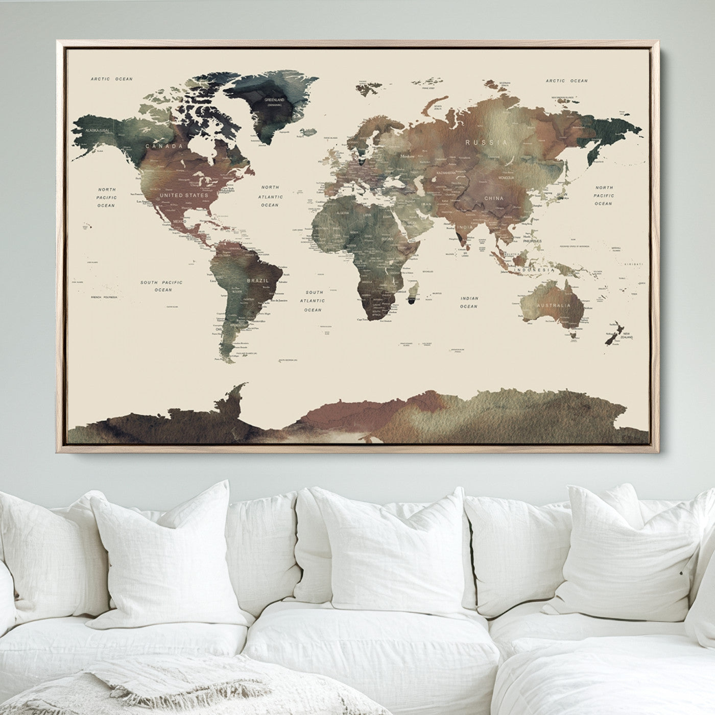 Push Pin World Map Canvas Print – Framed Wall Art for Couples to Track Their Travels – Anniversary Gift or Home Adventure Decor
