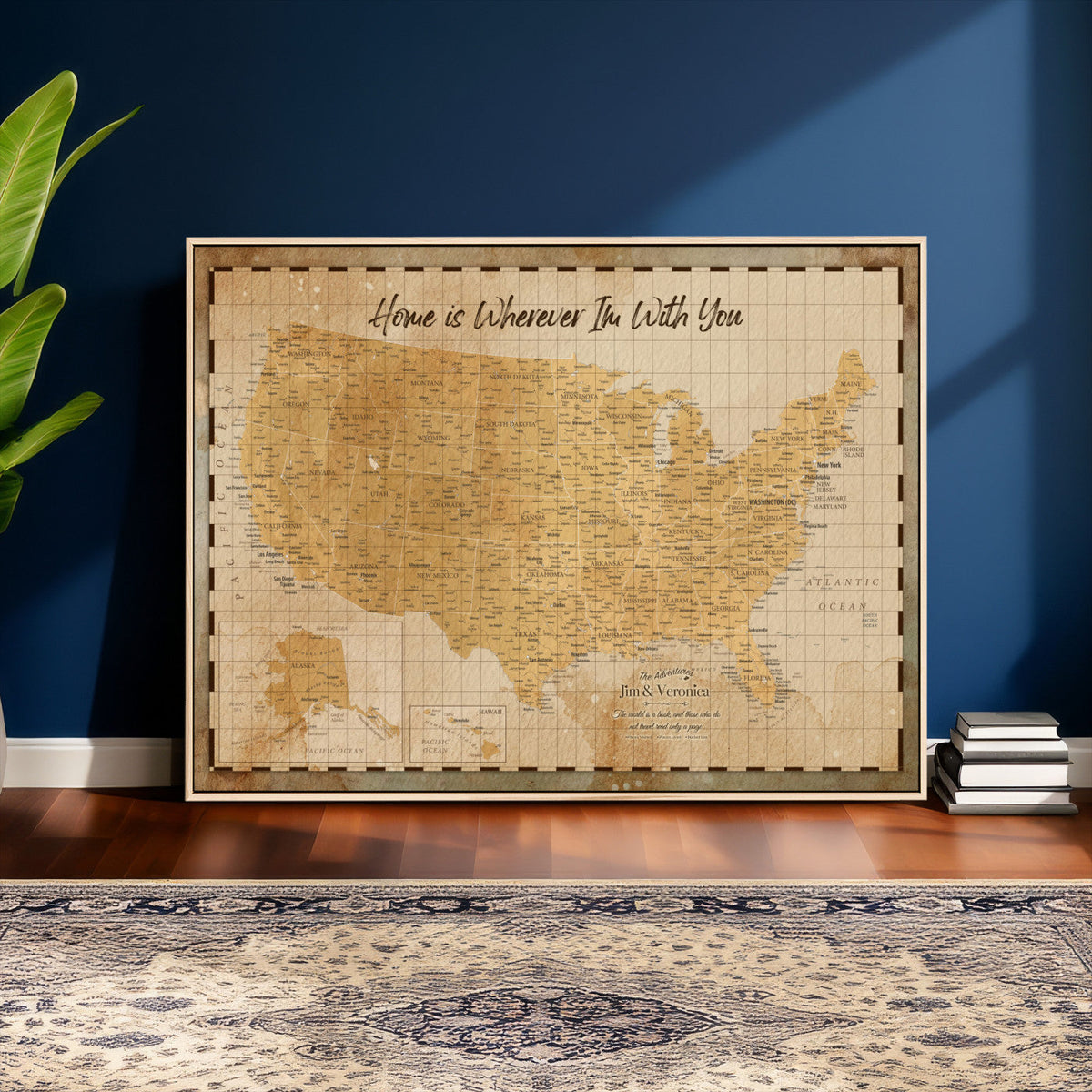 62164711-MGV-CV-36X24 - Personalized USA Push Pin Travel Map, Custom United States Map, Push Pin Map, USA Bucket List Map, Anniversary Gift - Couple Travel Map Wall Art