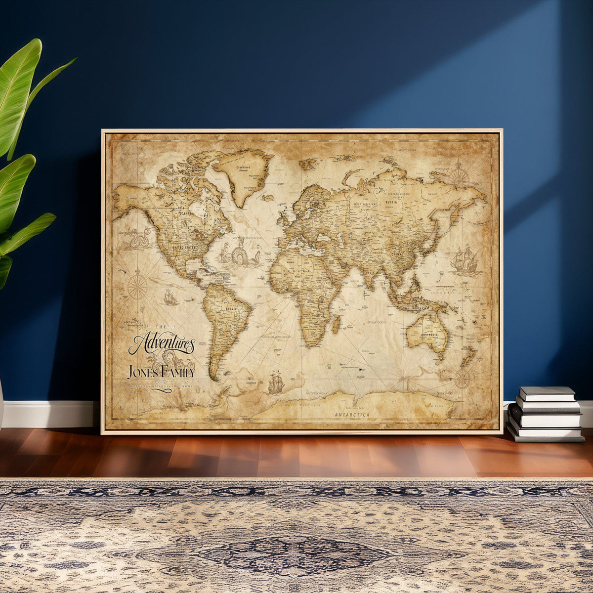 60956619-MGV-CV-36X24 - Custom Push Pin World Map Canvas Print | Personalized Travel Map Wall Art