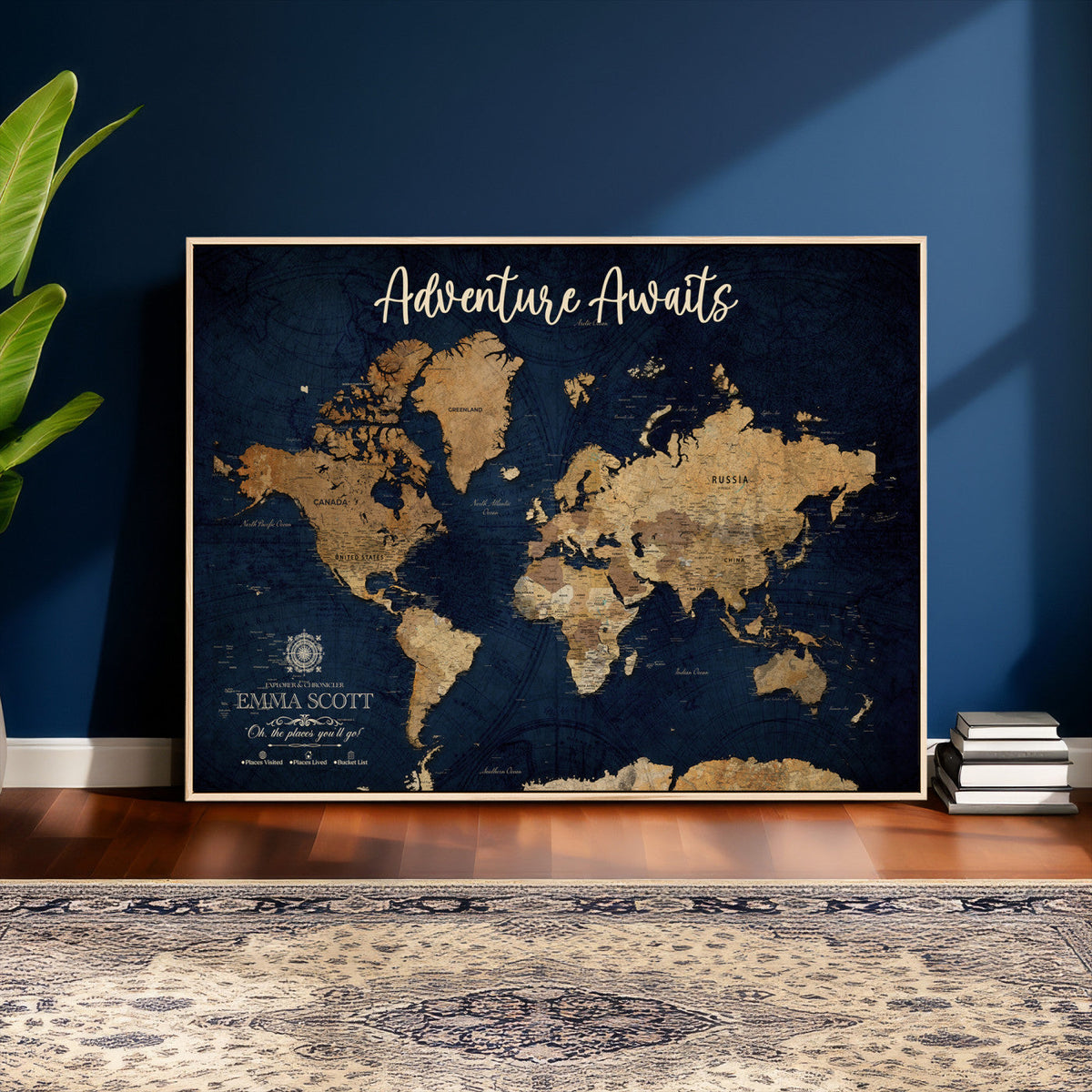 44399597-MGV-CV-36X24 - Custom Push Pin World Map Canvas Print | Personalized Travel Map Wall Art
